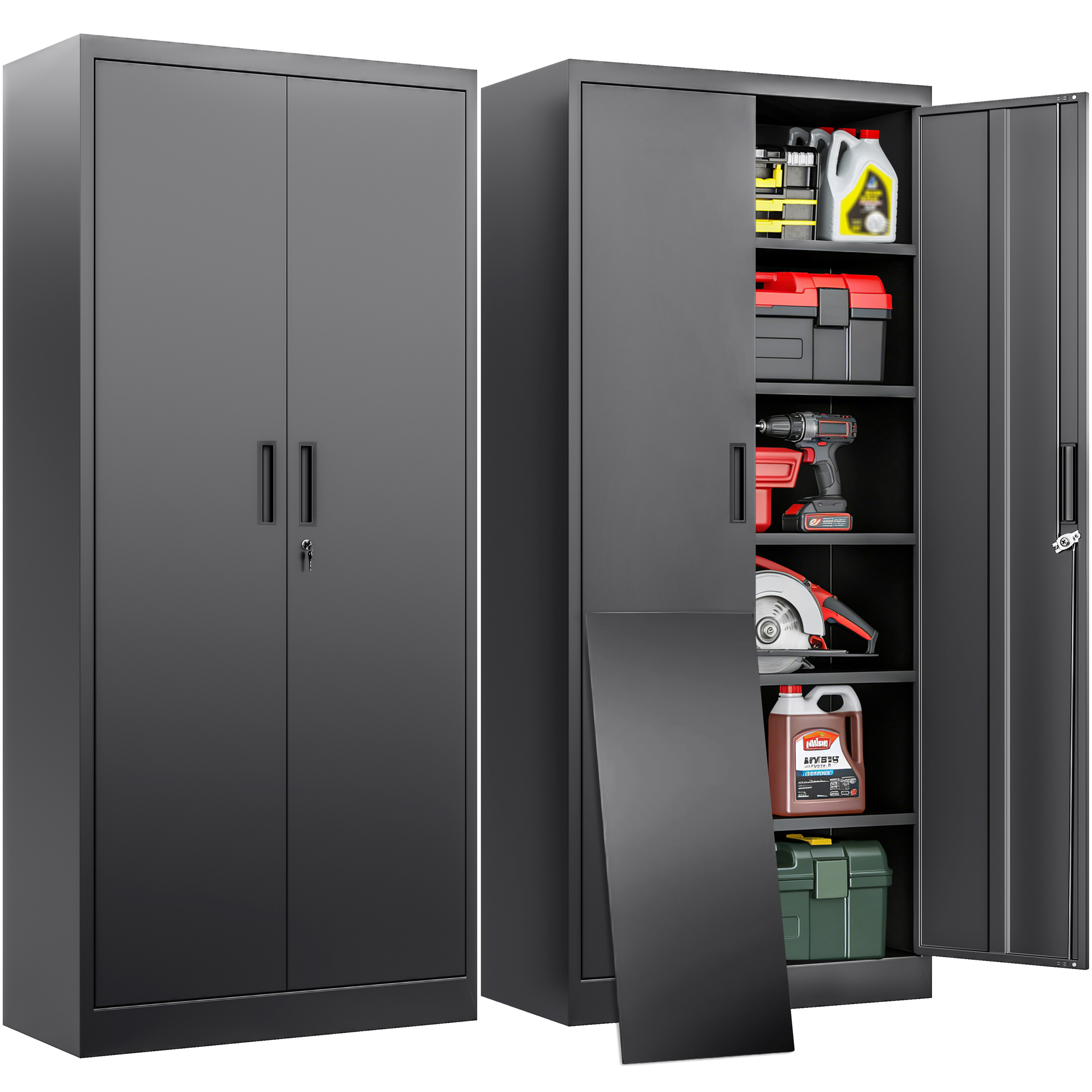 thumbnail video image 2 of BESFUR Metal Cabinet with Oversized Drawer and Adjustable Shelf, for Office, Garage, Home - Black, 2 of 8