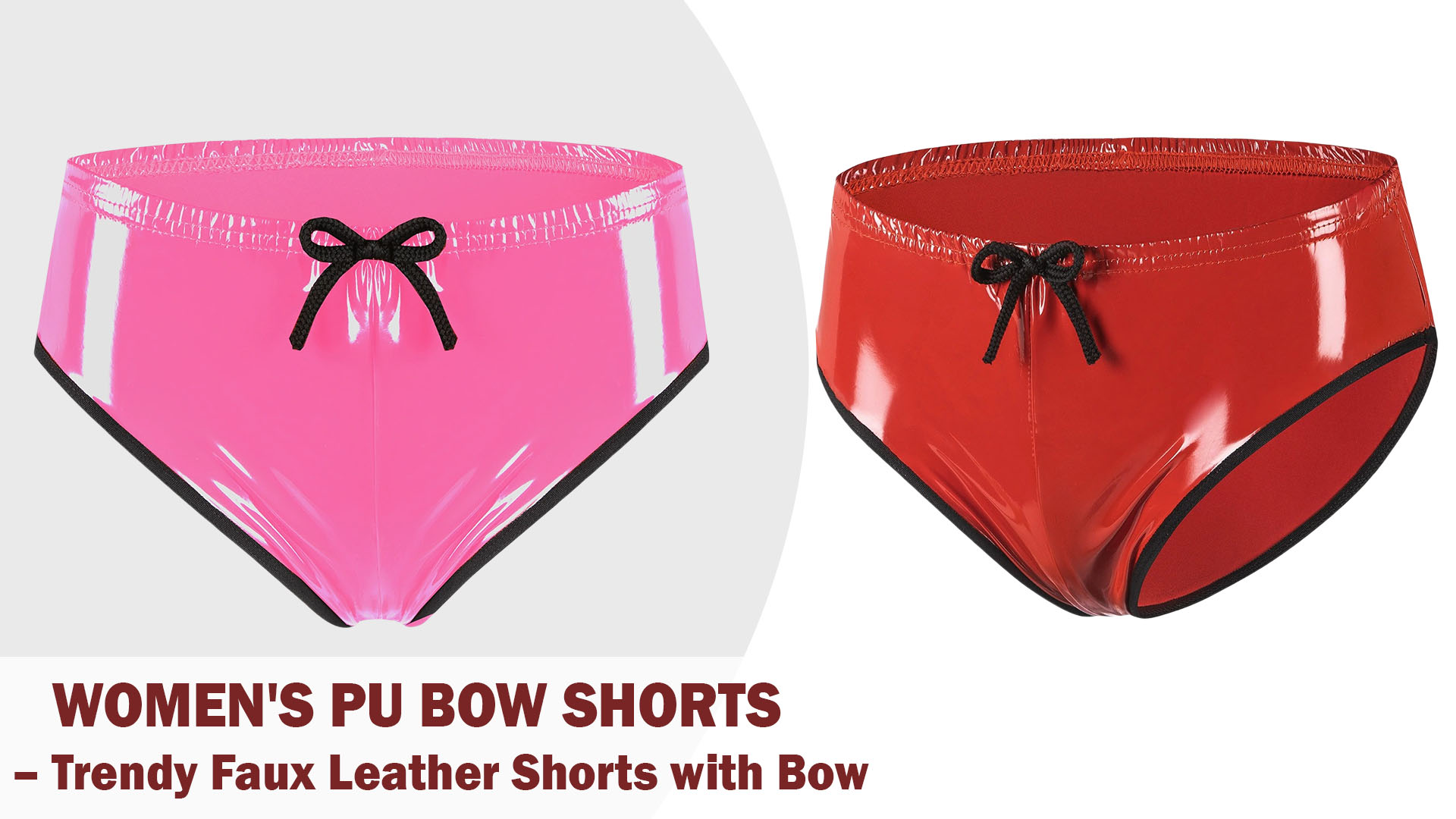 thumbnail video image 2 of Aivtalk Womens PU Leather Panties Shiny Metallic Brief Booty Shorts Wet Look Low Rise Bikini Stretchy High Cut Rave Bottom for Festival Clubwear Dancing Red S, 2 of 7