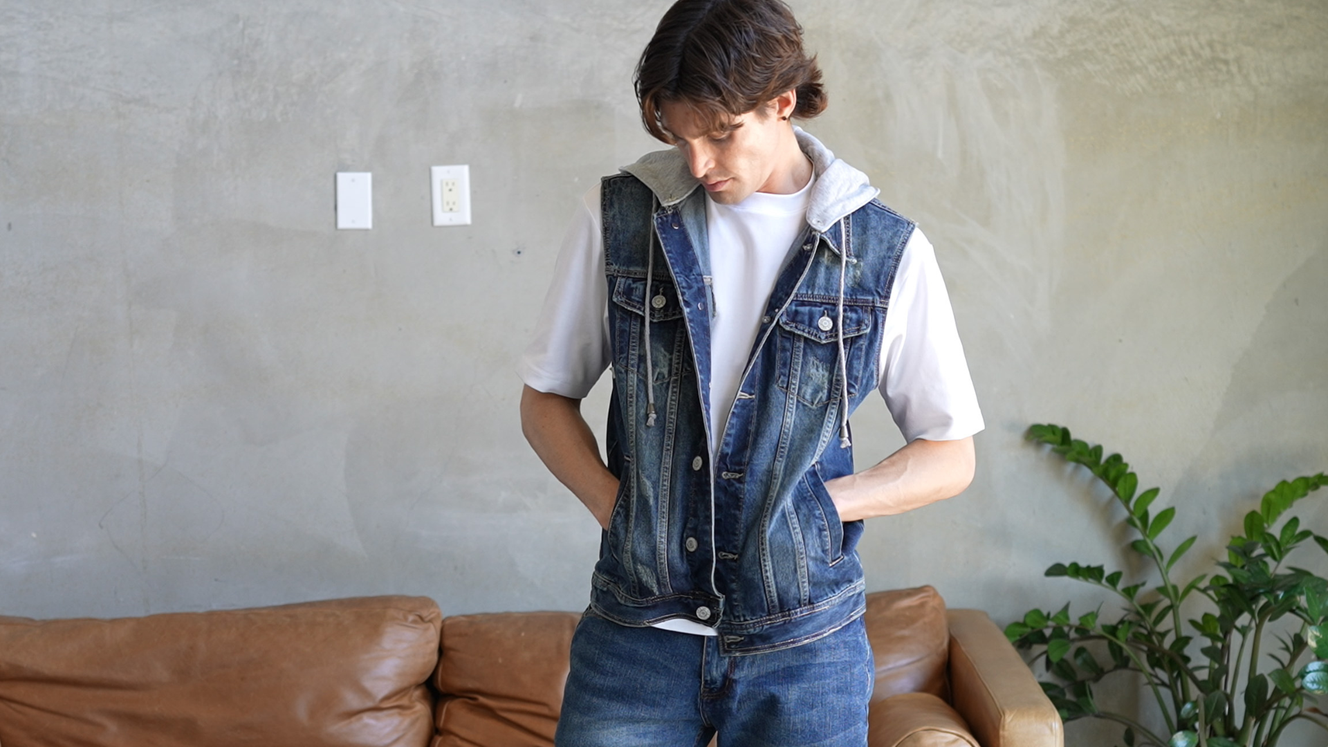 thumbnail video image 2 of G-Style USA Men's Detachable Hood Denim Jean Vest DK108 - INDIGO - Large, 2 of 9