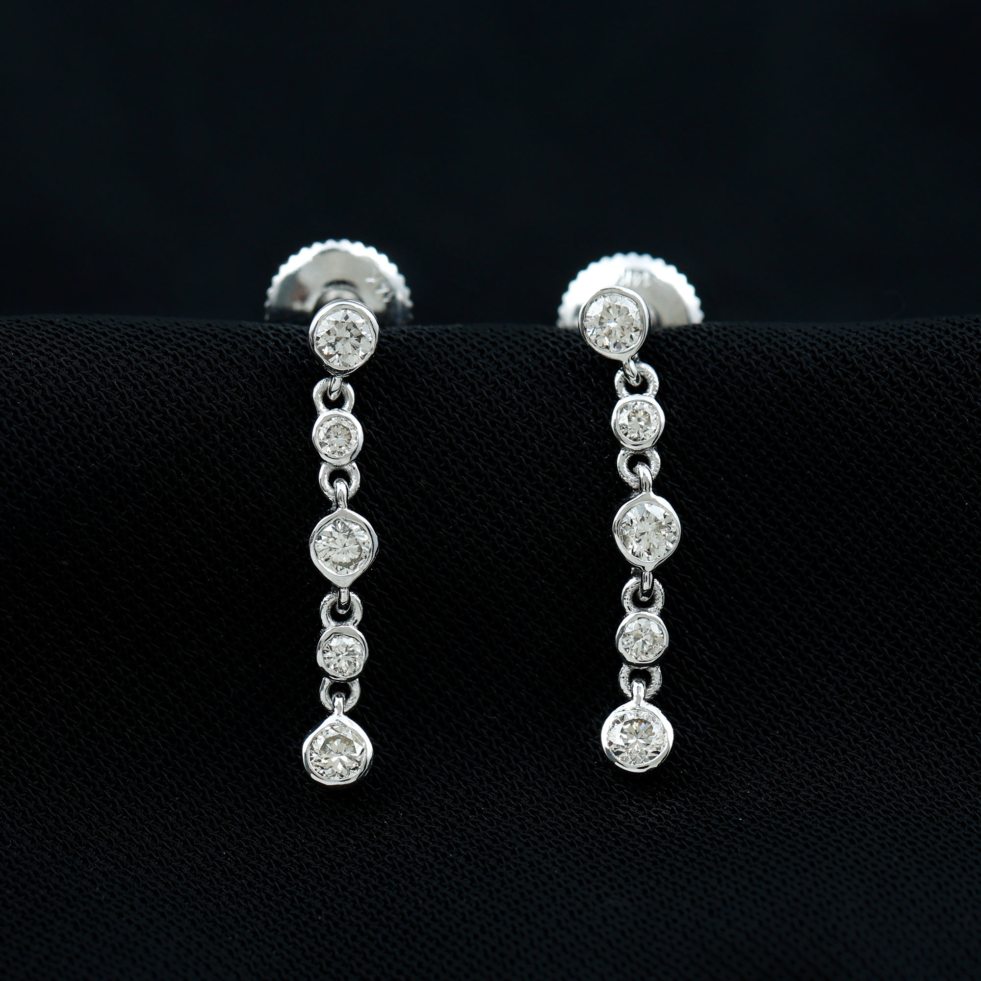 thumbnail video image 2 of Rosec Jewels - Lab Created Diamond Chain Earrings with Screw Back (Ef-Vs Quality) - Bezel Set Diamond Earrings, 14K White Gold, 2 of 8