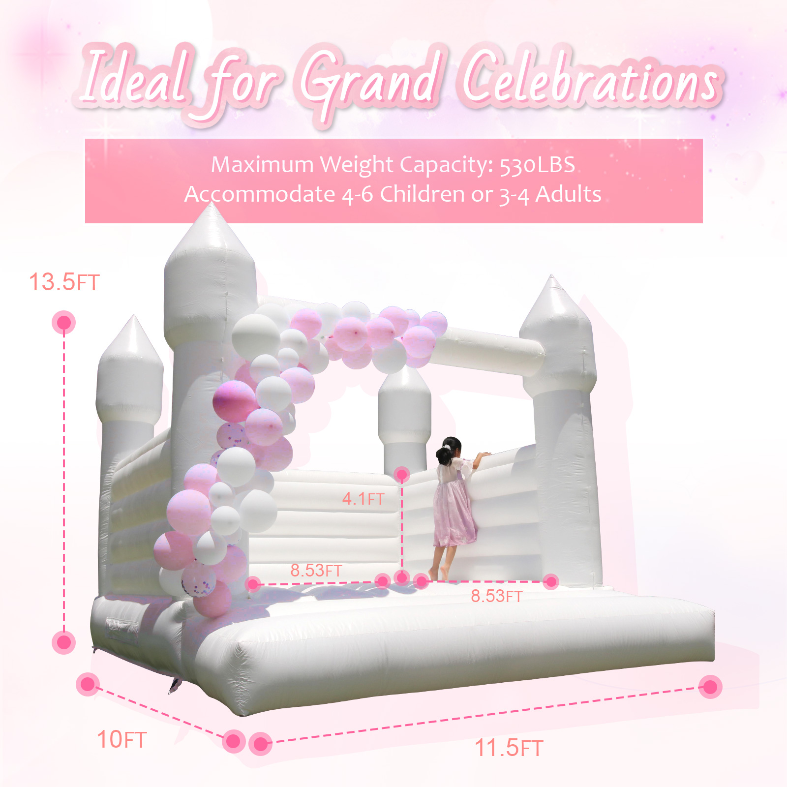 thumbnail video image 2 of Relunch Inflatable Pink Bounce House, Christmas Bounce castle with Air Blower,Indoor & Outdoor Bouncy Castle for Wedding Party Kids Birthday Party, Easy to Install, 2 of 10