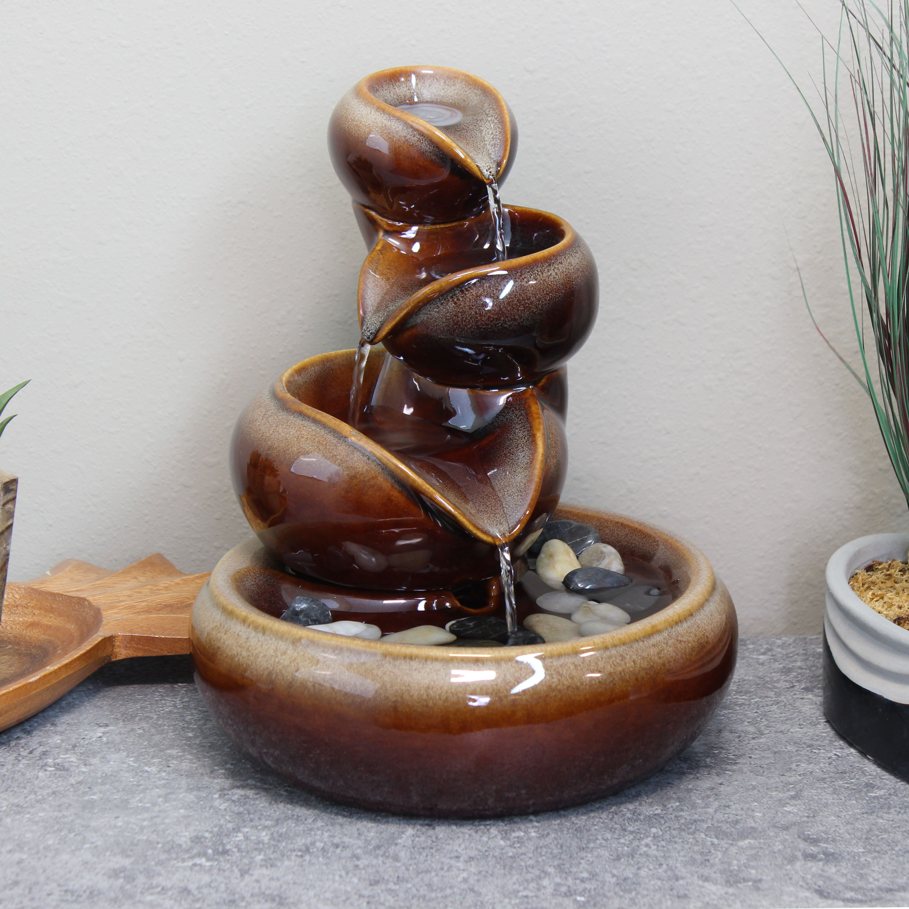 thumbnail video image 2 of Sunnydaze Tiered Vessels Ceramic Tabletop Water Fountain - Relaxing Indoor Fountain for Office, Bedroom, or Living Room - Teal, 2 of 9