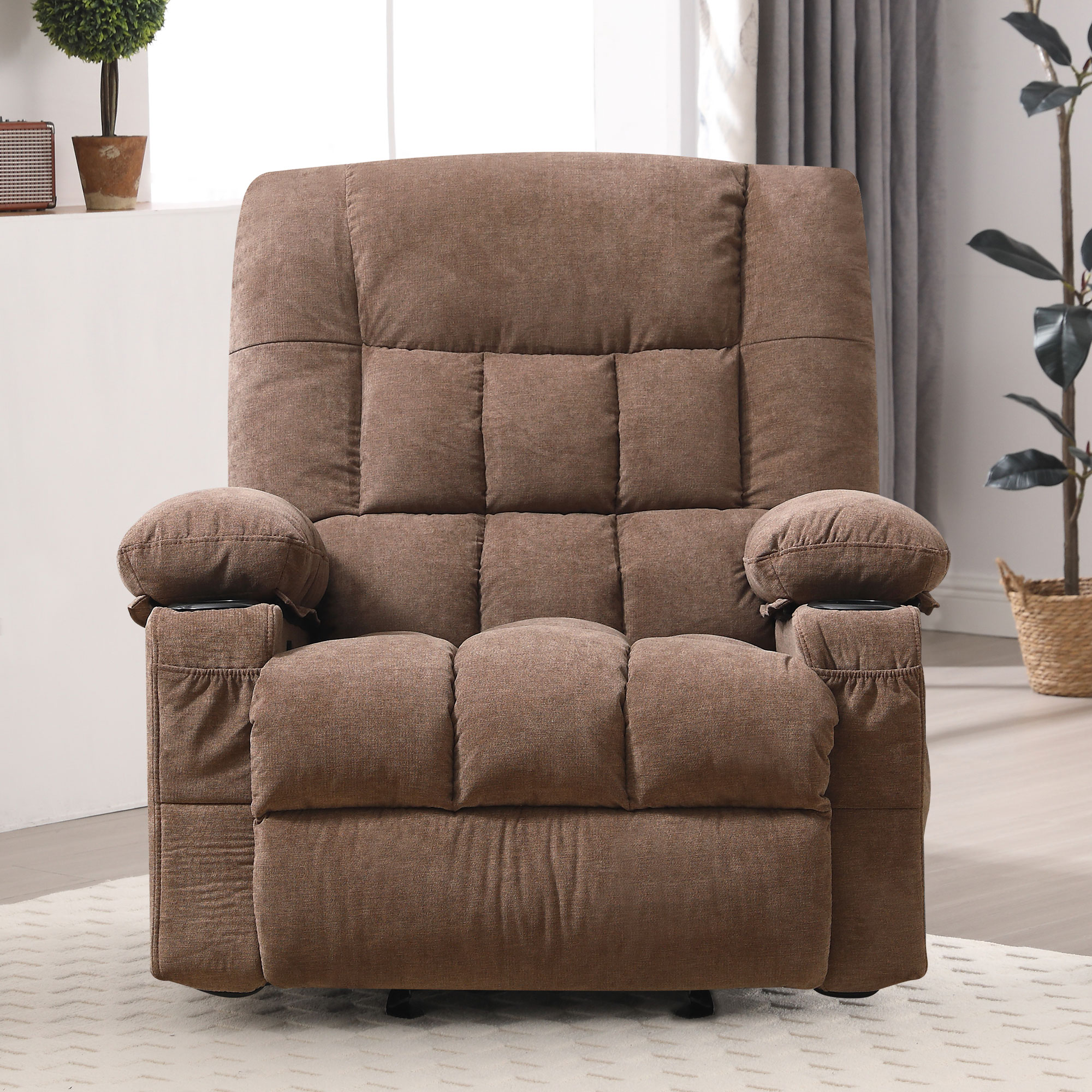 thumbnail video image 2 of JONPONY Manual Recliner Chair with Heat Therapy and Massage Function, Heavy Duty Reclining Mechanism Massage Chair, Elderly Single Rocker Sofa with Cup Holders for Bedroom Home Theater,Brown, 2 of 13