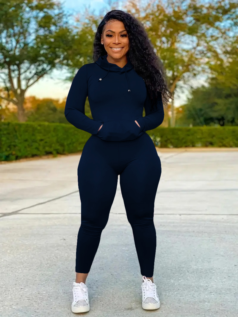 thumbnail video image 2 of 2 Piece Outfits For Women Sweatsuits Sets Hooded Tracksuit Long Sleeve Pullover Jogger Sweat Pants Set Blue L, 2 of 6