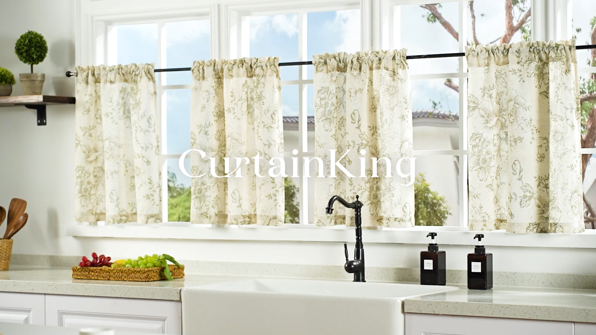 thumbnail video image 2 of Curtainking Floral Kitchen Curtains Linen Cafe Curtains Sage Flower 26x36 inch Length Curtains for Living Room 2 Panels, 2 of 9