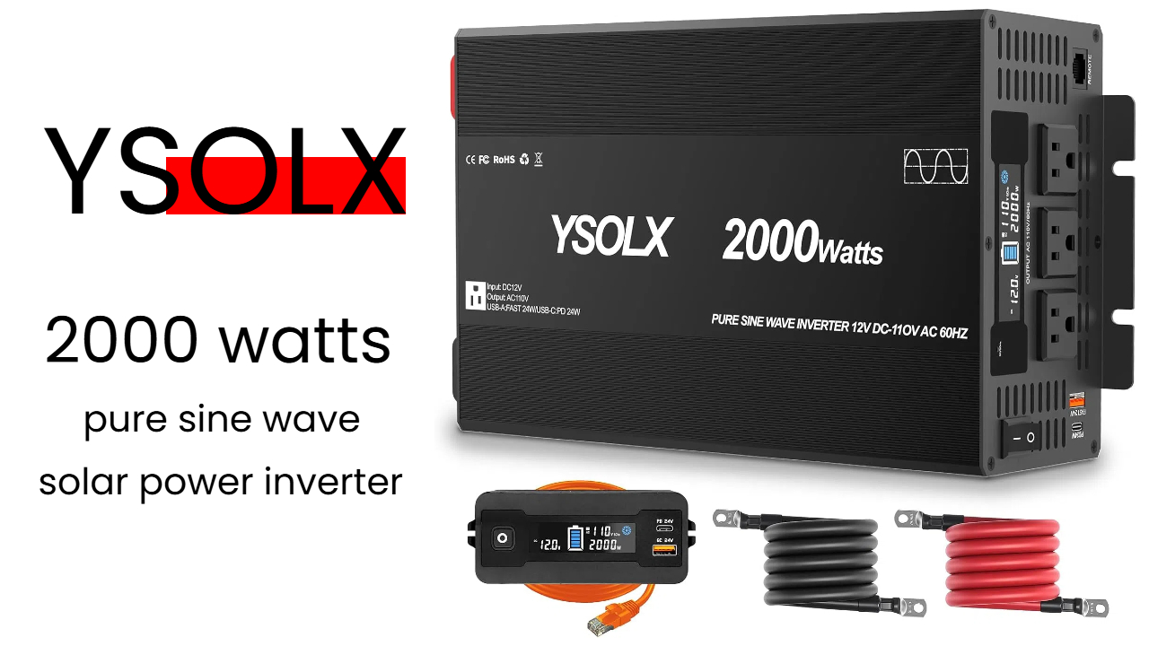 thumbnail video image 2 of 2000W Pure Sine Wave Inverter - YSOLX Solar Power Inverter 12V to 110V/120V AC Converter for Home, RV, Truck, AC Hardwire Port, Remote Controller, 2 of 8