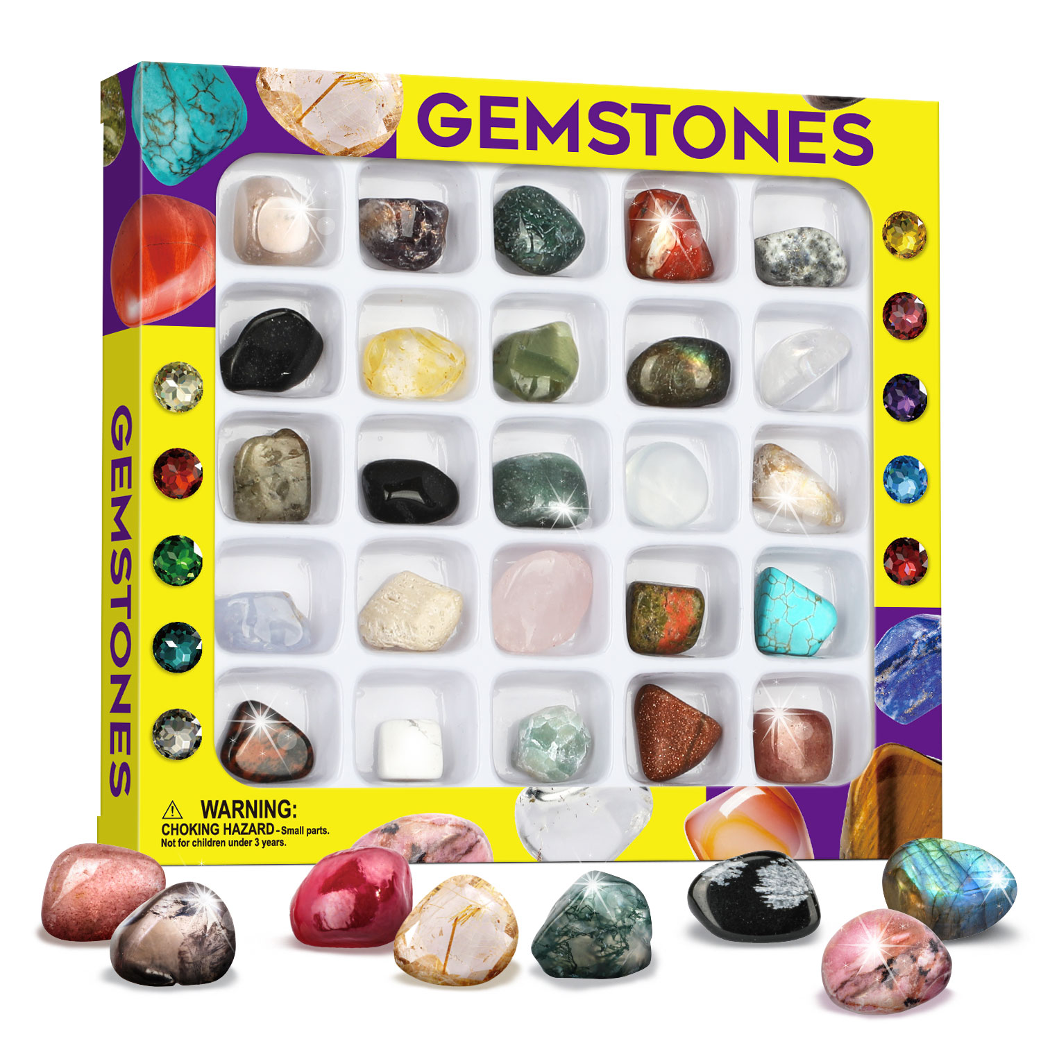XXTOYS Rocks Collection, 25PCS Rock and Mineral Set for Kids