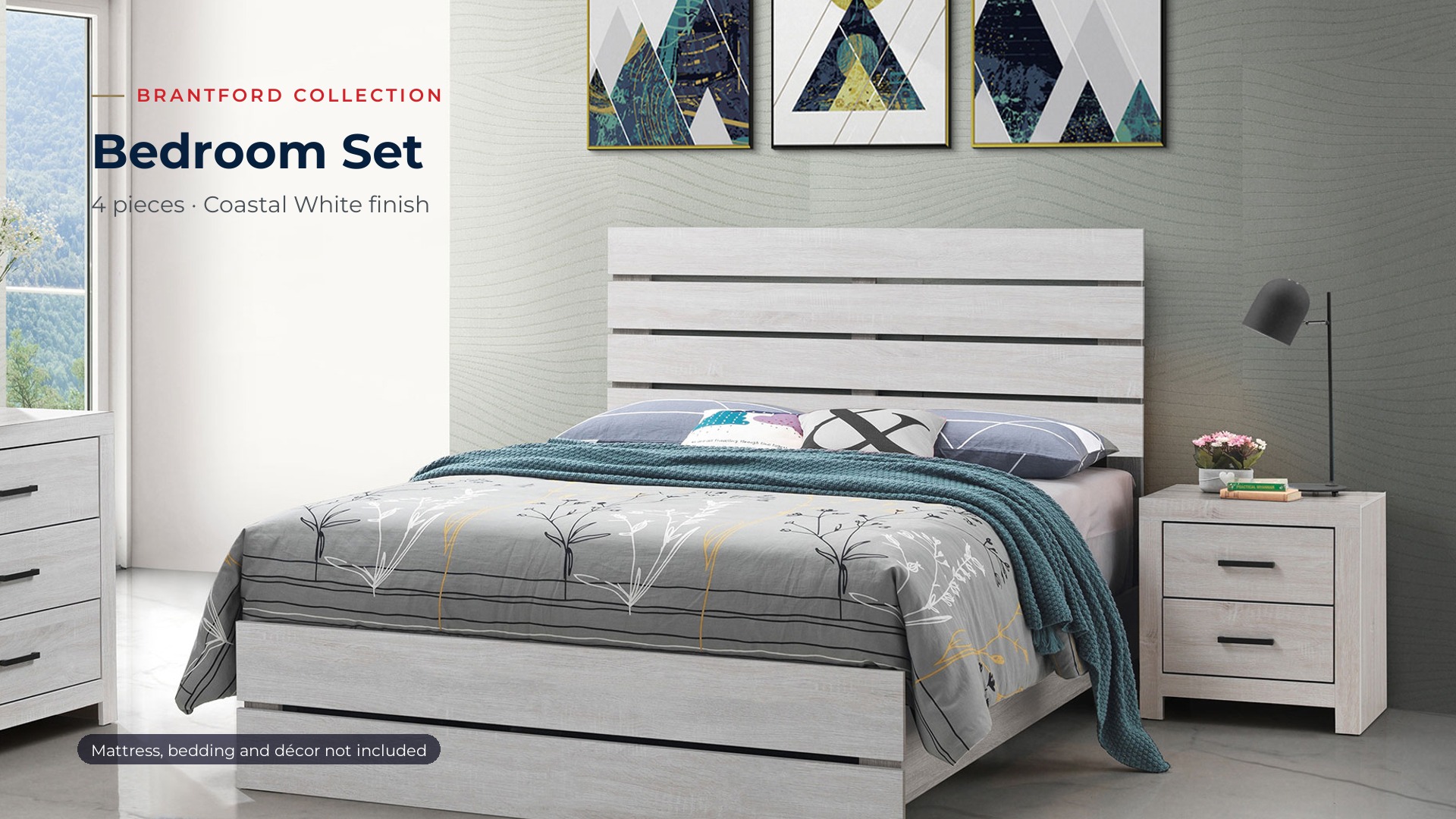 thumbnail video image 2 of Coaster Brantford 4-Piece Eastern King Bedroom Set, Coastal White, 2 of 16