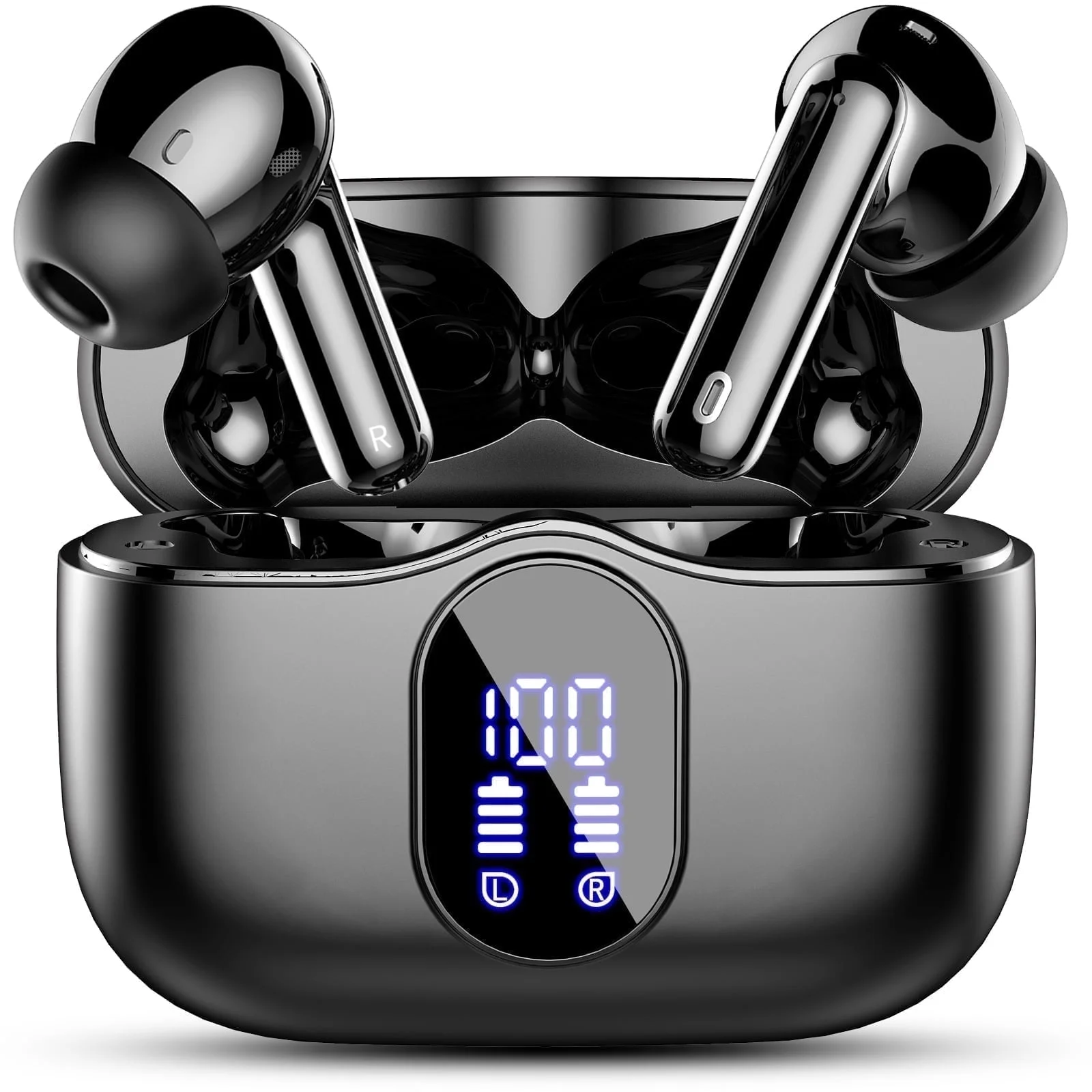 thumbnail video image 2 of Wireless Earbuds, Bluetooth 5.4 Headphones Bass Stereo, Ear Buds with Noise Cancelling Mic, LED Display in Ear Earphones Clear Calls, IP7 Waterproof Bluetooth Earbuds for Phones/Sports/Laptop, Black, 2 of 11