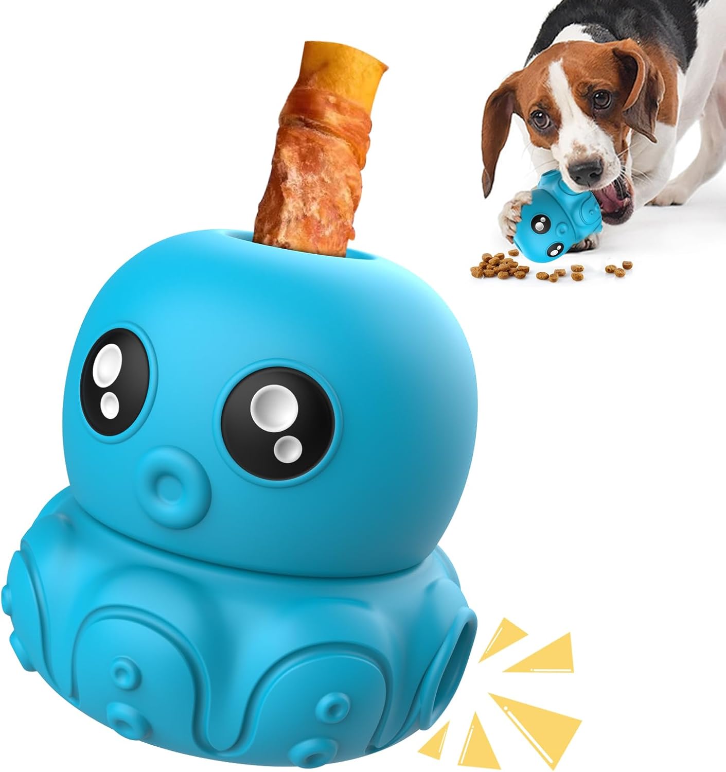 thumbnail video image 2 of Dog Toys Clearance,URRU Dog Treat Dispenser Toys,Squeaky Stuffable Dog Chew Toy,Dog Toys for Aggressive Chewers,Interactive Slow Feeder Tough Puzzle Toys Teeth Cleaning,Blue Octopus, 2 of 7