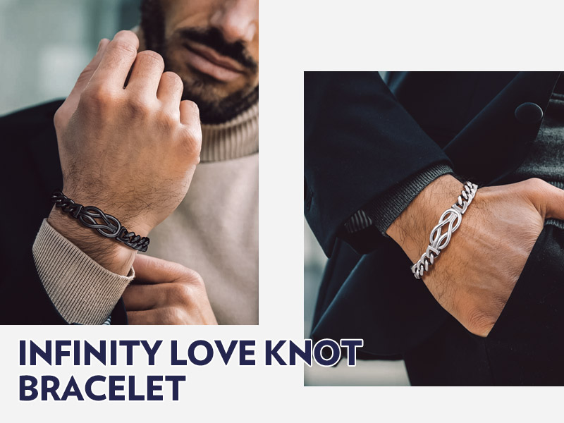 thumbnail video image 2 of Bandmax 8.26'' Cuban Chain Bracelet for Men Women Stainless Steel Infinity Knot Bracelet Link Chain Gift with Love Message Card Gift Father's Day Birthday for Son, 2 of 9