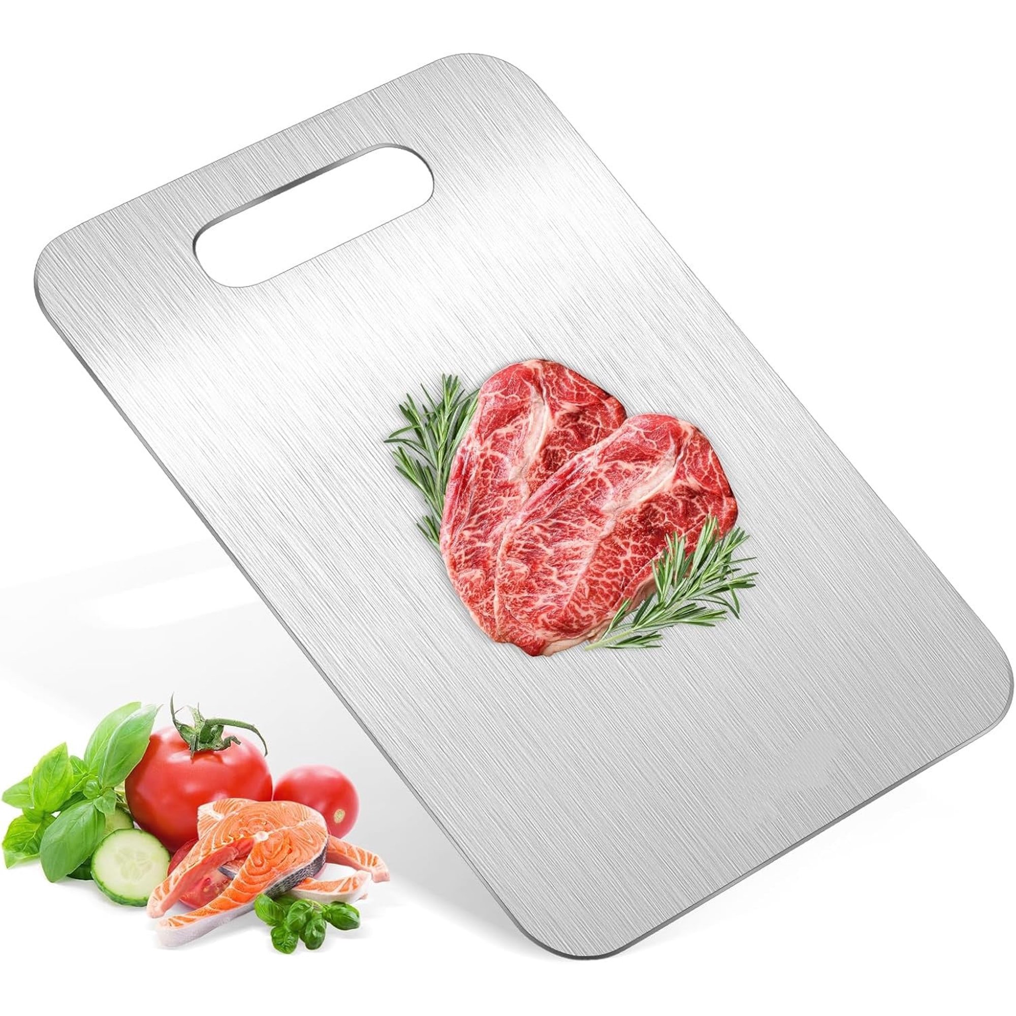 thumbnail video image 2 of Katuchef Titanium Cutting Board, Double Sided Stainless Steel Cutting Board, Durable Knife-Friendly Cutting Boards, Non Stick, Easy to Clean (M: 13.38 * 9.05in), 2 of 3