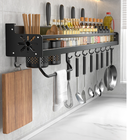 thumbnail video image 2 of Naeqieo Spice Rack Wall Mount with Hooks & Kitchen Storage Shelf, Space-Saving Kitchen Utensil Rack for Utensils Spatula Spoon, Seasoning Jar Organize, 2 of 8