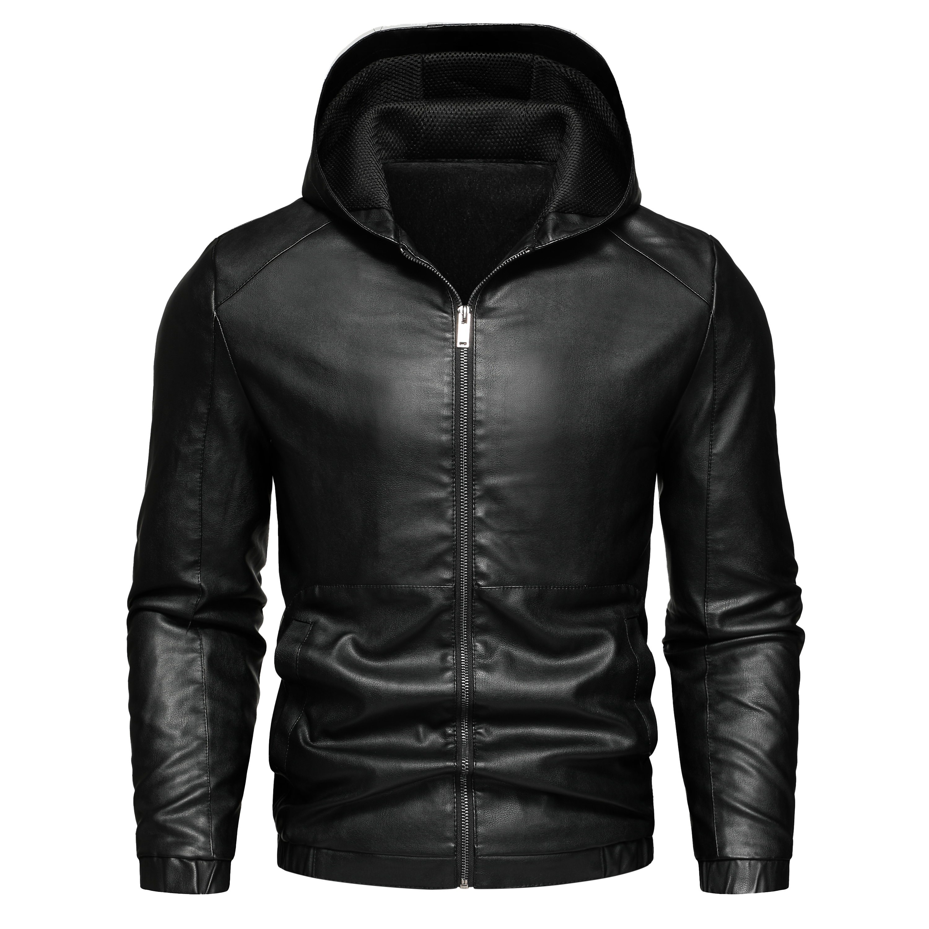 thumbnail video image 2 of Men's PU Leather Jacket Youth Hooded Motorcycle Suit Casual Jacket Coat, 2 of 6