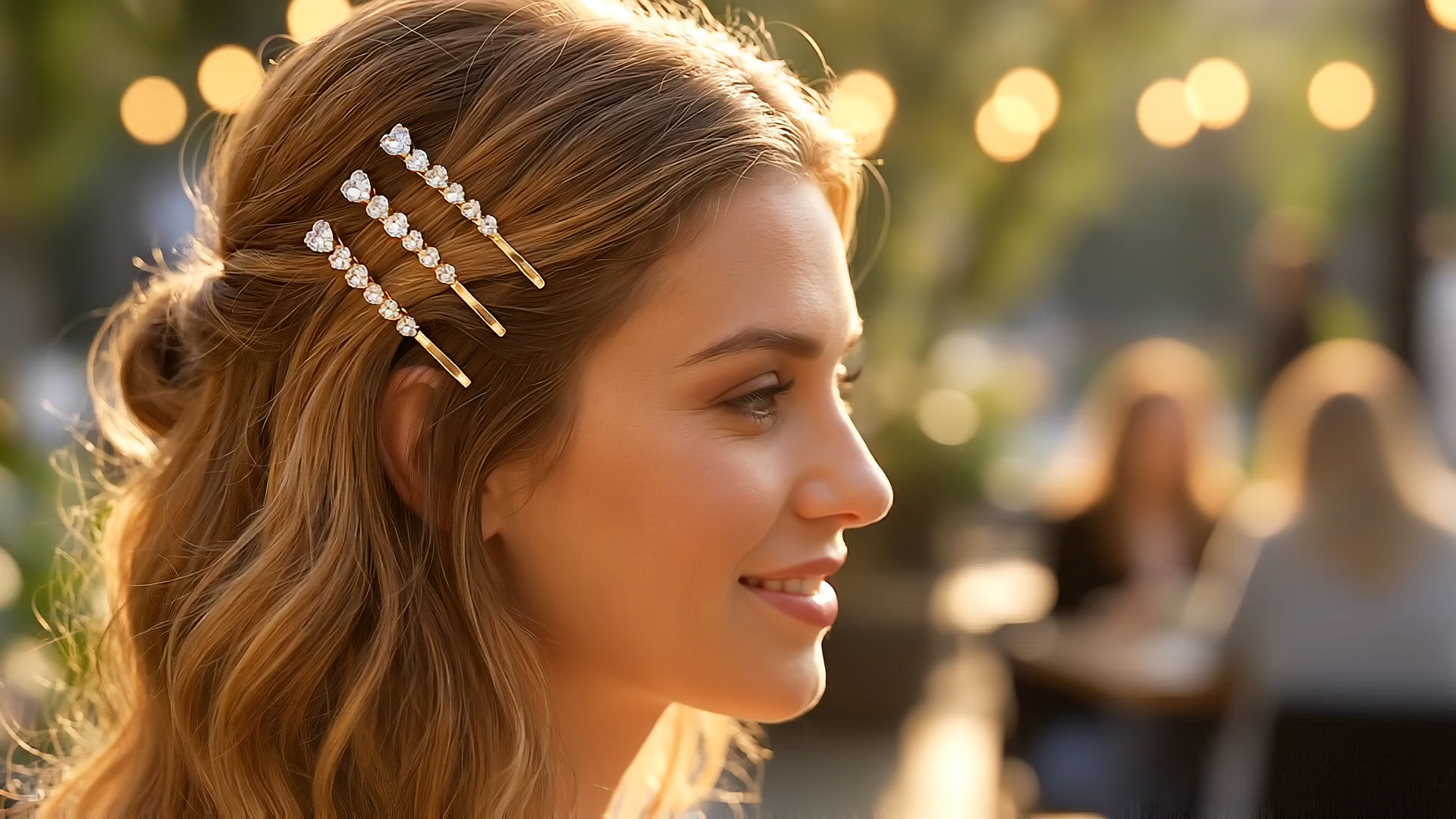 thumbnail video image 2 of MIALLO Sweet Glam Golden Bobby Pins 3 PCS, Sparkly Heart Cubic Zirconia Headpiece, Delicate Everyday Hair Accessories for Women and Girls, 2 of 7