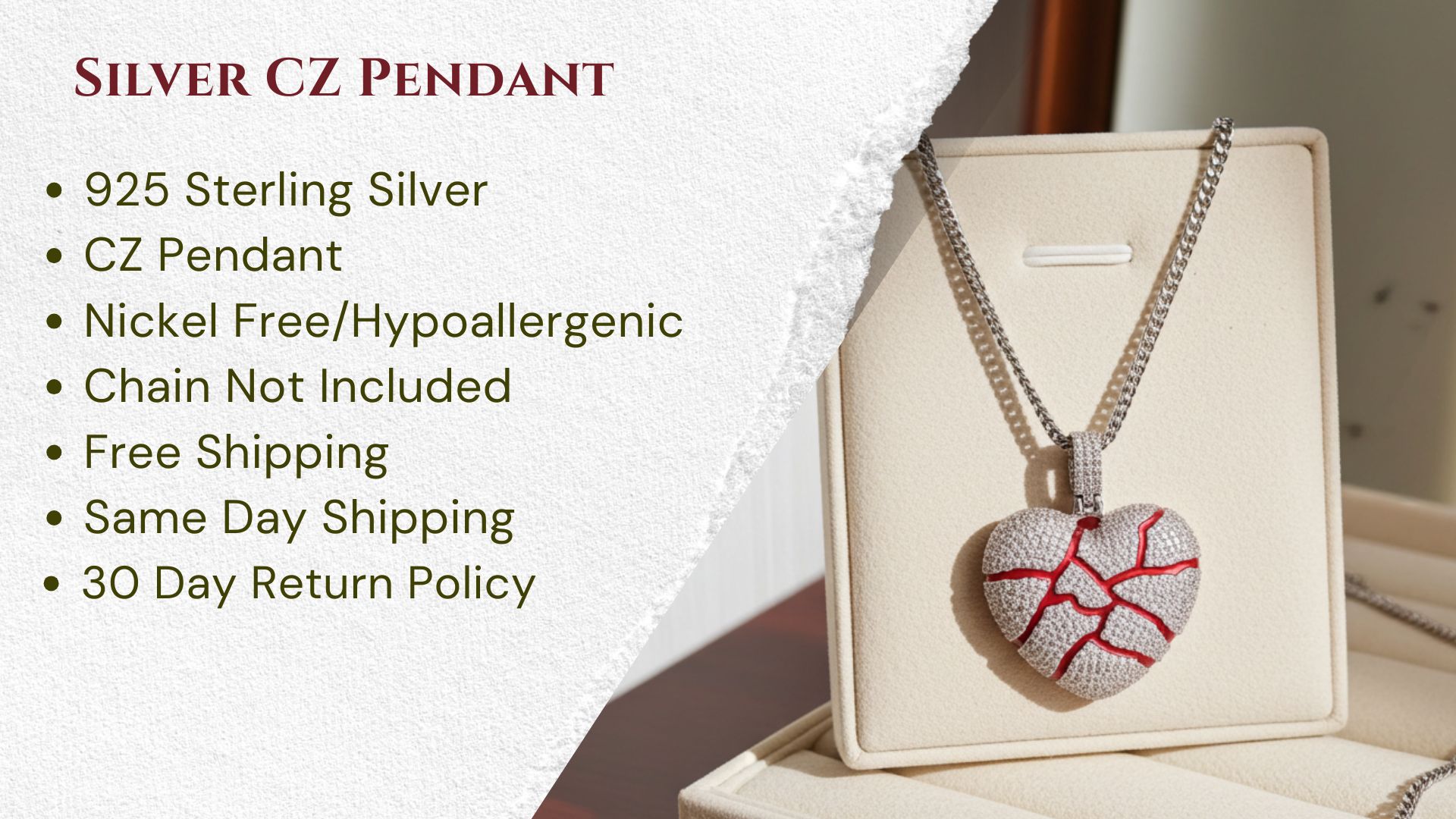 thumbnail video image 2 of King of Blings Heart White, Cubic Zirconia Valentine's Day Necklace Pendants, Sterling Silver, Gift Box, 20.01 ct. t.w., 1, 2 of 3