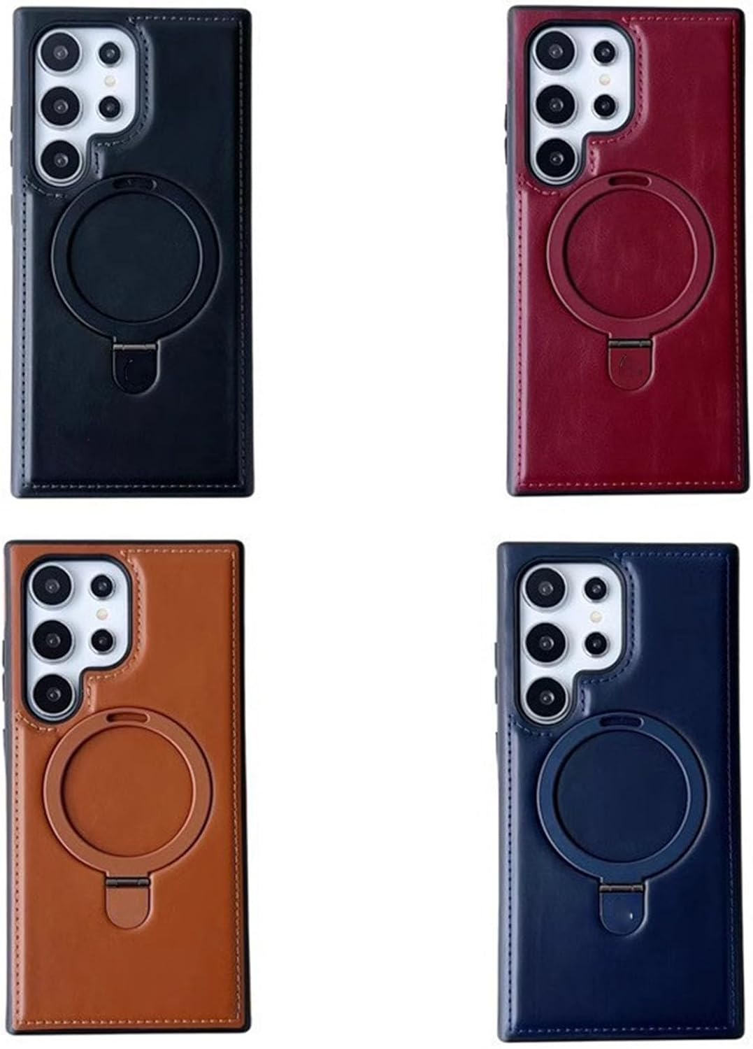 thumbnail video image 2 of Versatileyus for Samsung Luxurious Leather Magnetic Case with Invisible Stand for Samsung S24 S23 S22 Ultra Plus (Brown, S22), 2 of 7