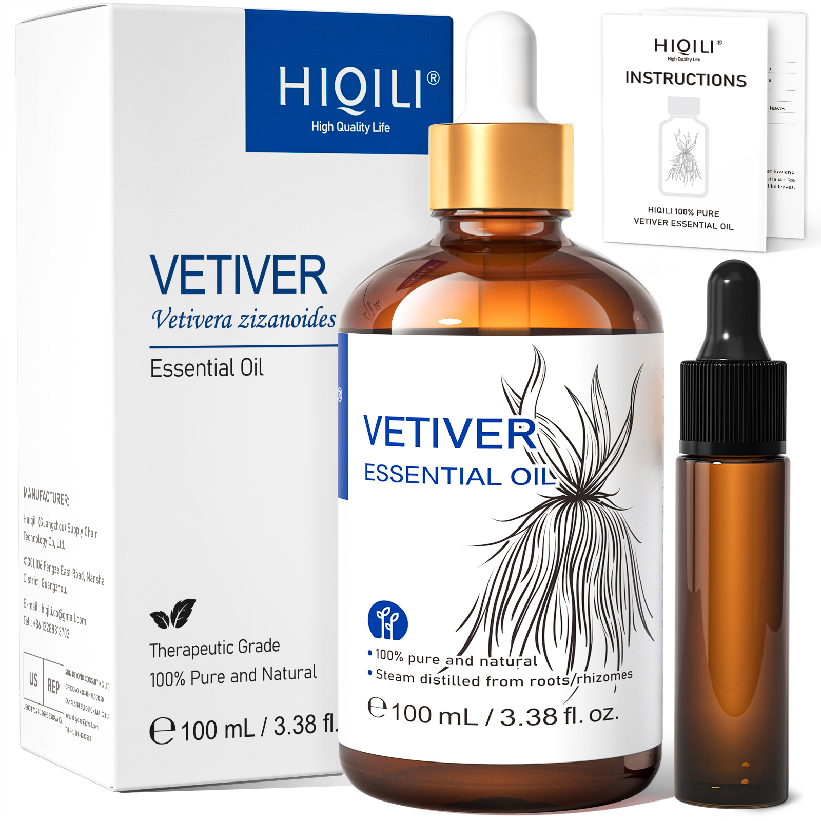 thumbnail video image 2 of HIQILI Pure Vetiver Essential Oil for Calming Relaxing Diffuser Skin Hair Candles Making 100mL, 2 of 7