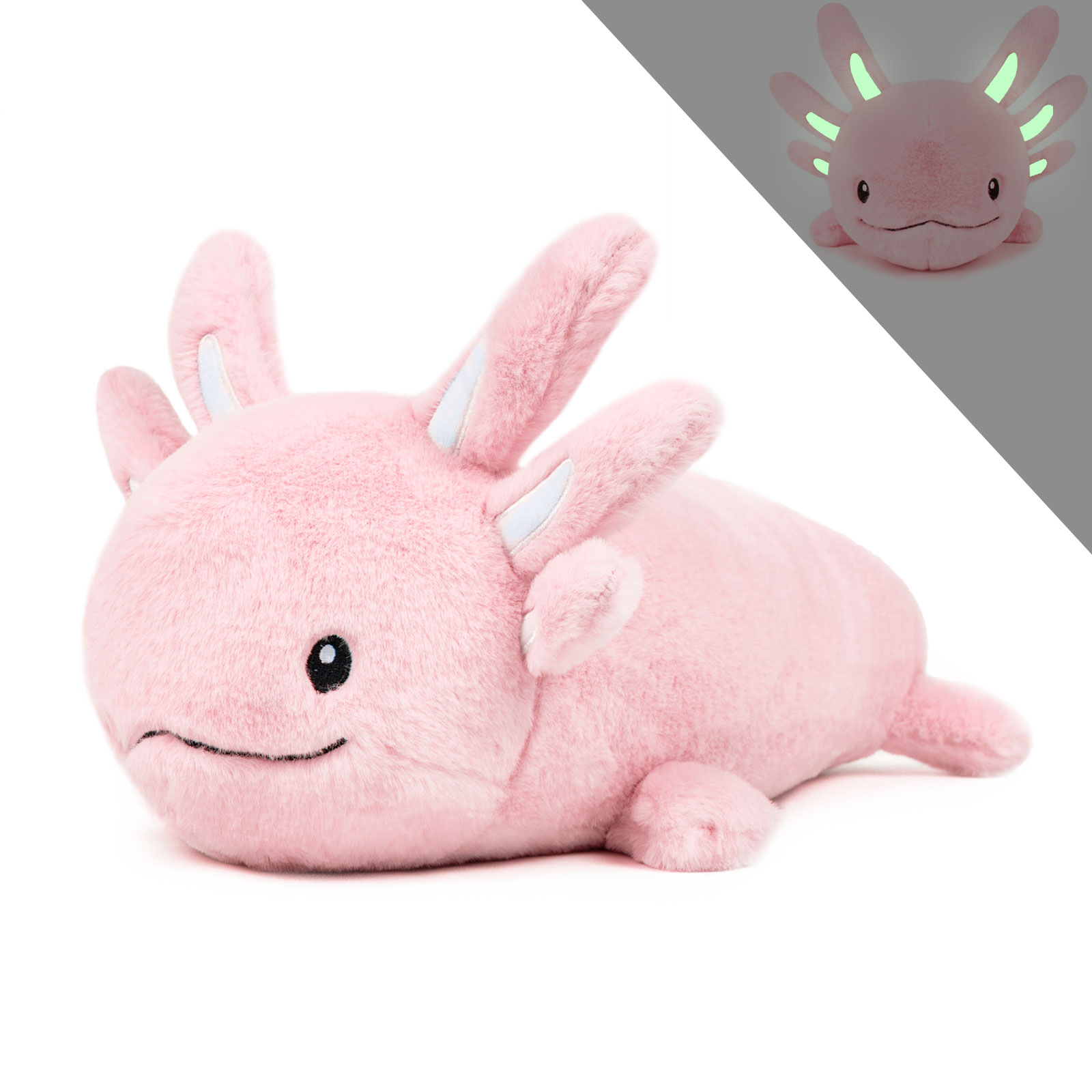 thumbnail video image 2 of Niuniu Daddy 20” Pink Weighted Axolotl Stuffed Animals 2.8 Pound Soft Hugging Salamander Plush Toy for Kids/Adults, 2 of 12