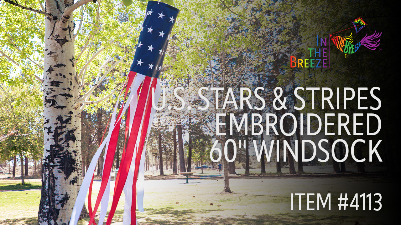 thumbnail video image 2 of In the Breeze 4113 —60-inch Patriotic Embroidered Windsock — Vibrant Outdoor Flag Windsock for Yards, Gardens, 2 of 5