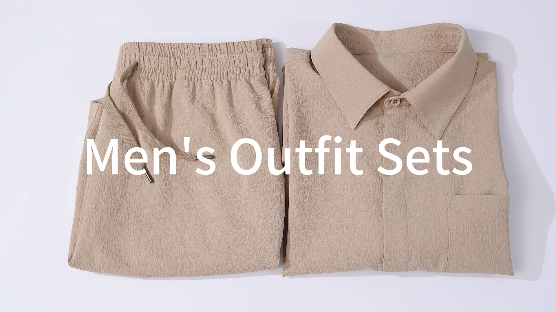 thumbnail video image 2 of Mens Summer Outfit 2 Piece Beach Shirt Shorts Set Coconut Button Casual Vacation Summer Set Light Khaki S, 2 of 7