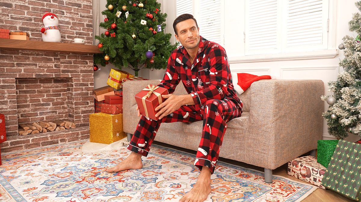 thumbnail video image 2 of ANLIQI Matching Christmas Pajamas for Couples Plaid Flannel Loungewear, Super Soft & Warm with Pockets(DR_2XL), 2 of 6