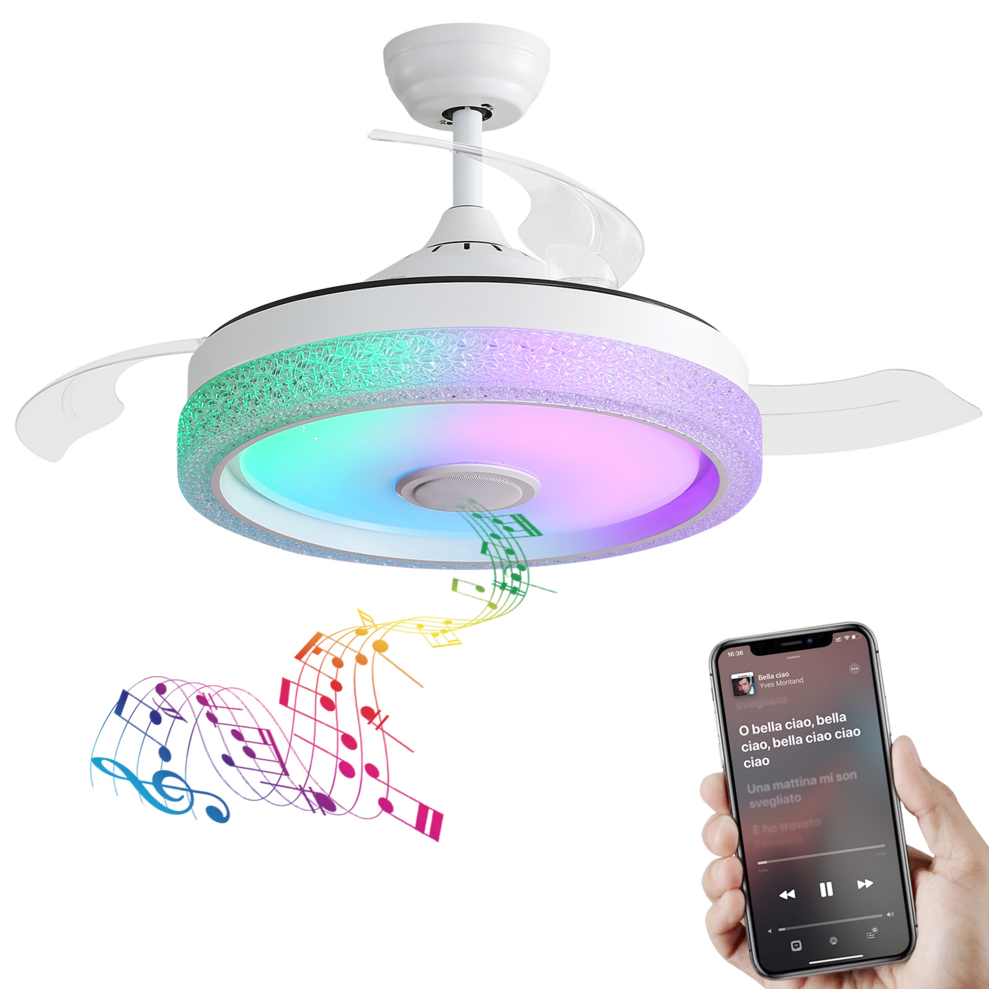 thumbnail video image 2 of Sofucor 42 Inch Ret retractable Smart Ceiling Fan with Lights Bluetooth Control Speaker Dimmable Lights, 2 of 12