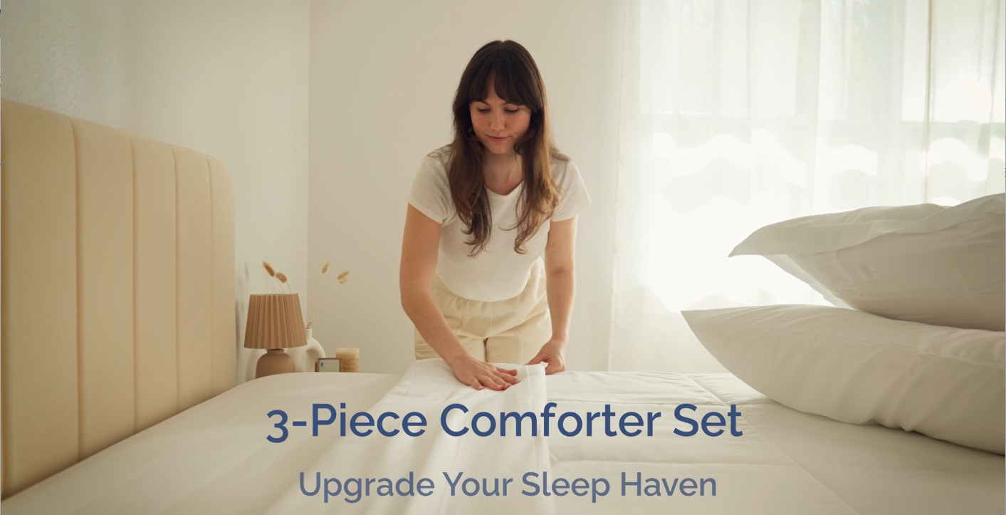 thumbnail video image 2 of CGK Linens Soft Quilted Comforter with Corner Tabs & Pillow Shams - Comfy, Cozy & Breathable - Premium Down Duvet Insert, 2 of 5