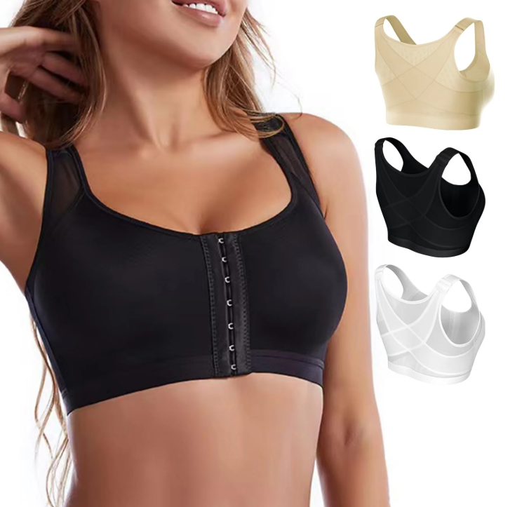thumbnail video image 2 of Chroia Science Bra Posture Correcting - Front Closure Wireless Back Support Sports Bra, 2 of 9