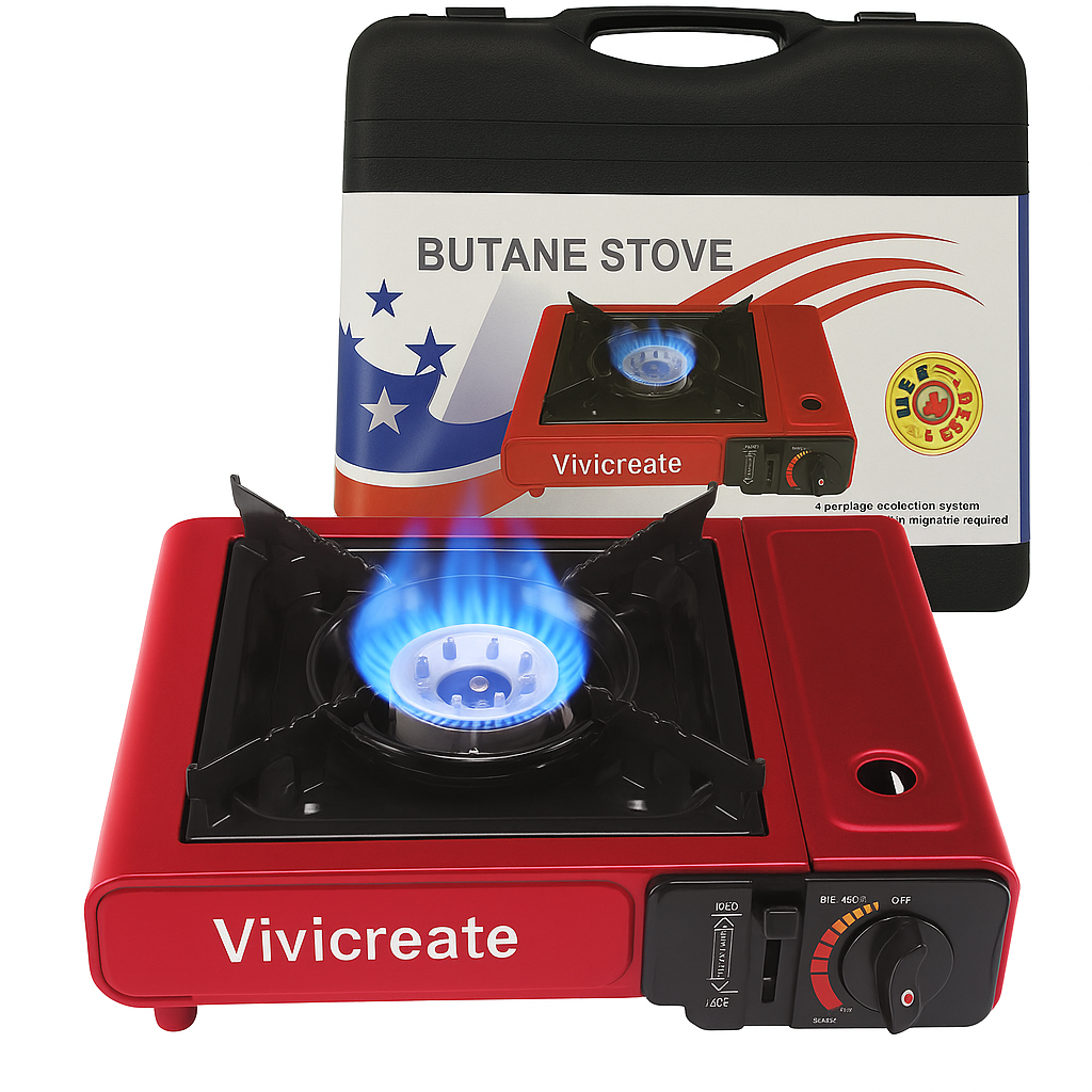 thumbnail video image 2 of Vivicreate Portable Butane Camping Stove, Single Burner Gas Cooker with Carrying Case, Black, for Camping and Outdoor Cooking, 2 of 8