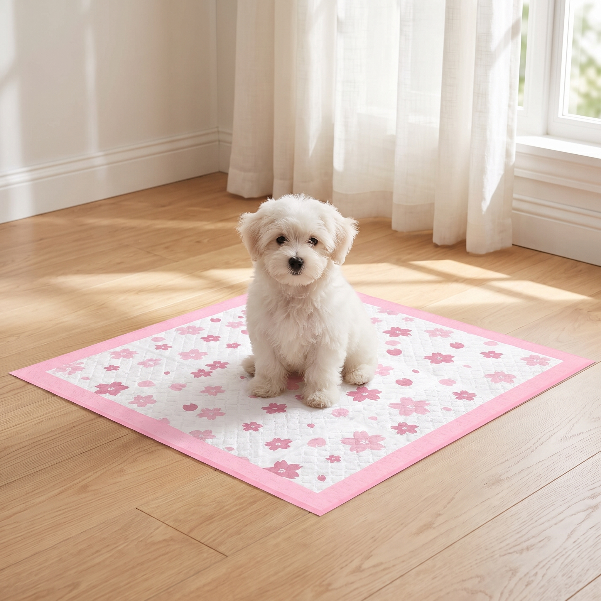 Puppy Pads 40 Count with Adhesive Tabs - Pink Cherry Blossom Design ...