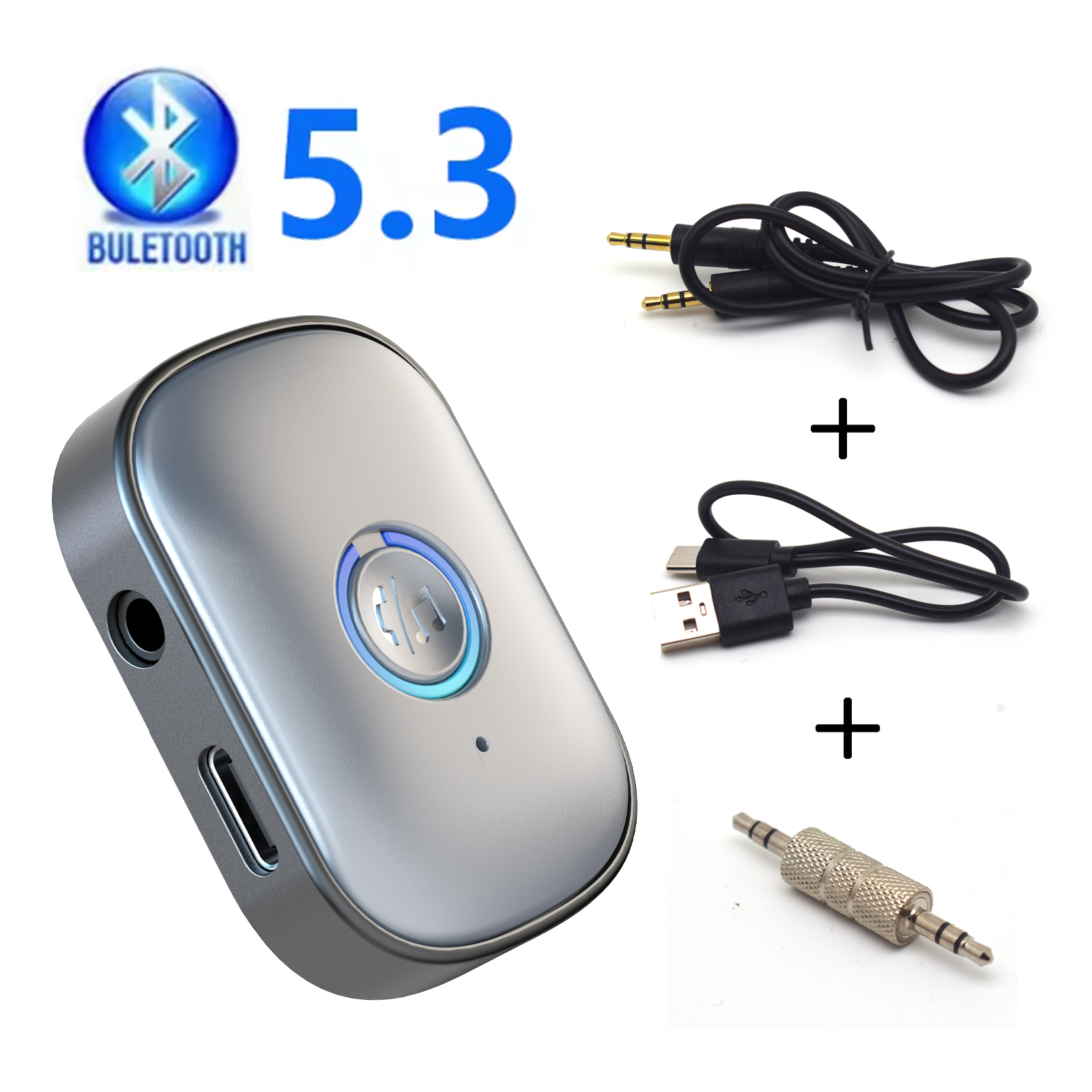 thumbnail video image 2 of 2pcs Bluetooth 5.3 Car Aux Adapter, Dual Connect Hands-Free Call, Wireless Audio Receiver for Home Stereo/Speaker, 2 of 12