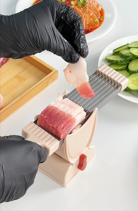 thumbnail video image 2 of ONCE FOR ALL Fresh Meat Slicer Knife Stainless Steel Pink, 2 of 11