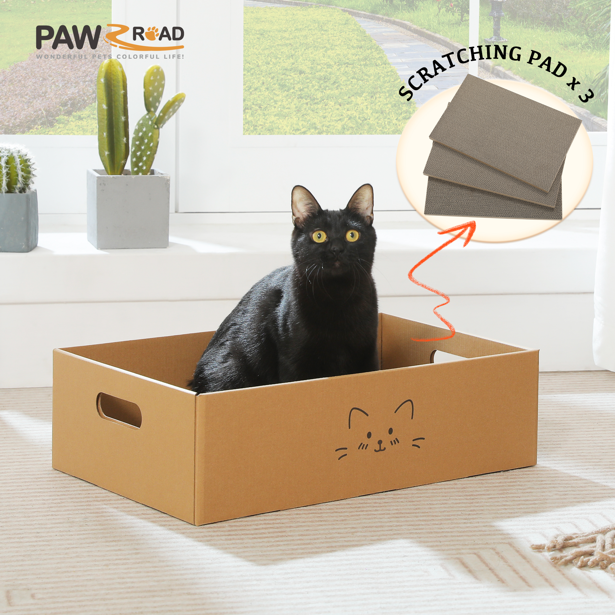 thumbnail video image 2 of PAWZ Road 3-in-1 Cat Scratcher Cardboard, Scratching Pad, Cat Scratcher Lounger for Indoor Cats, 2 of 12