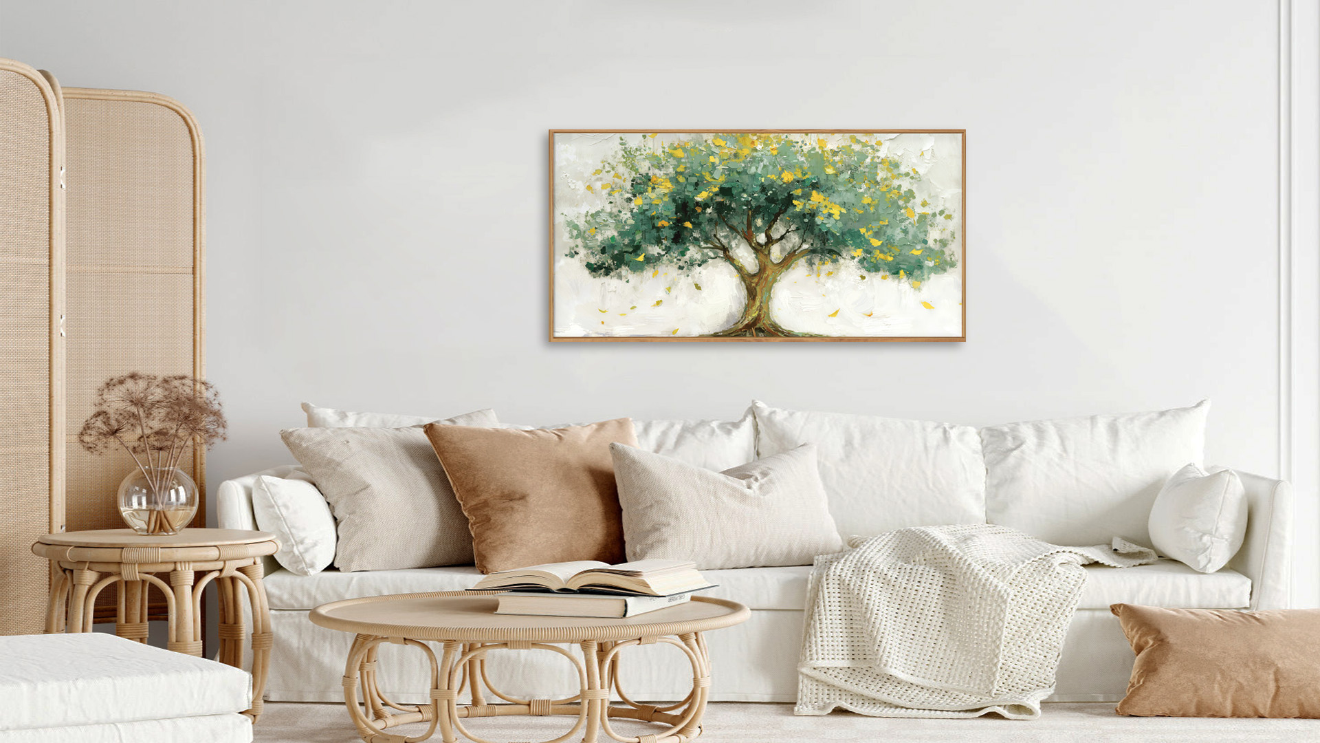 thumbnail video image 2 of TOARTi Tree of Life Framed Canvas Wall Art Green Tree with Yellow Leaves Watercolor Painting Abstract Nature Wall Decor for Living Room Bedroom Office 20x40 Inch, 2 of 9