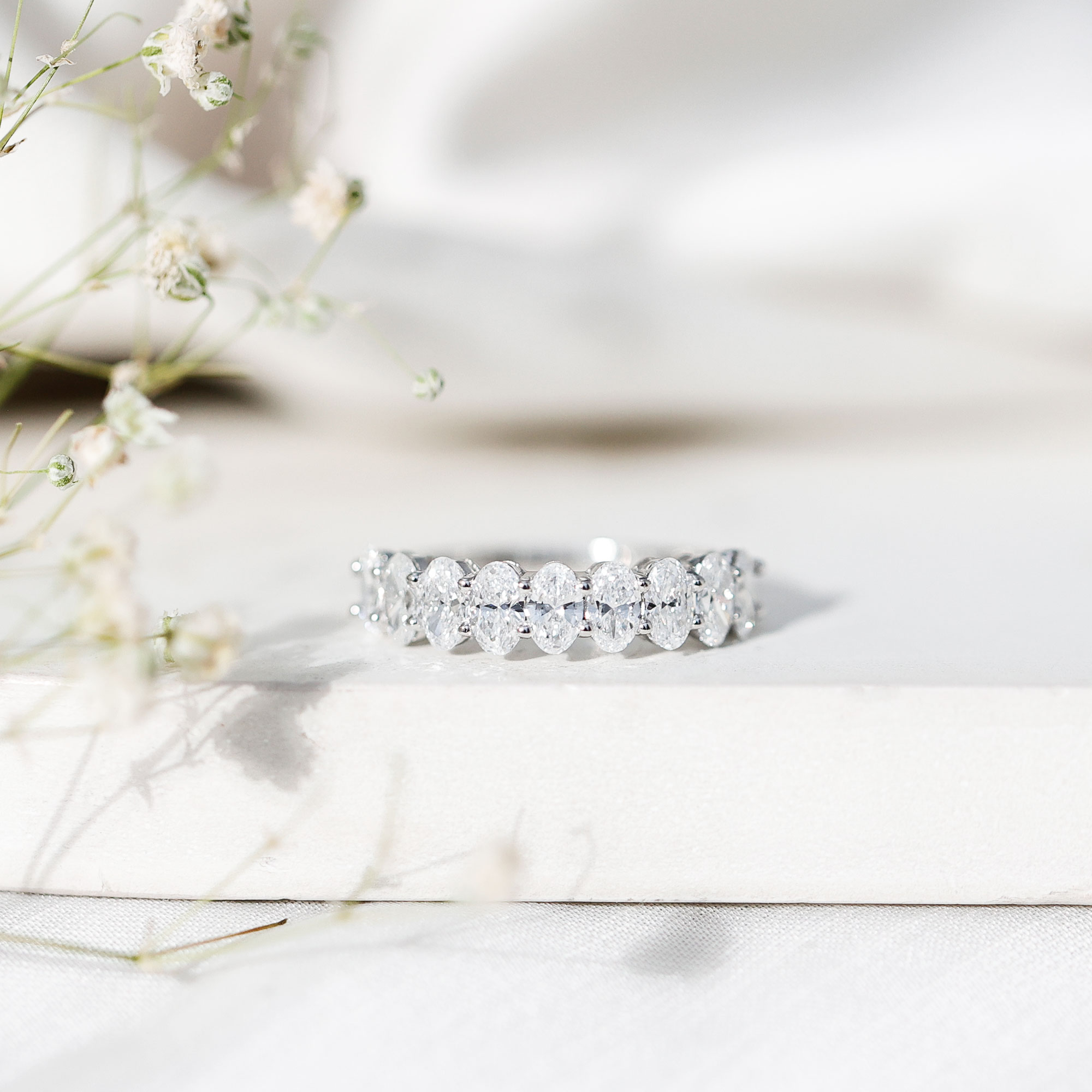 thumbnail video image 2 of Rosec Jewels Certified Moissanite Half Eternity Ring for Women - D-VS1 Grade - Oval Eternity Ring for Anniversary - Ready to Gift, 18K Yellow Gold, US 3.50, 2 of 8