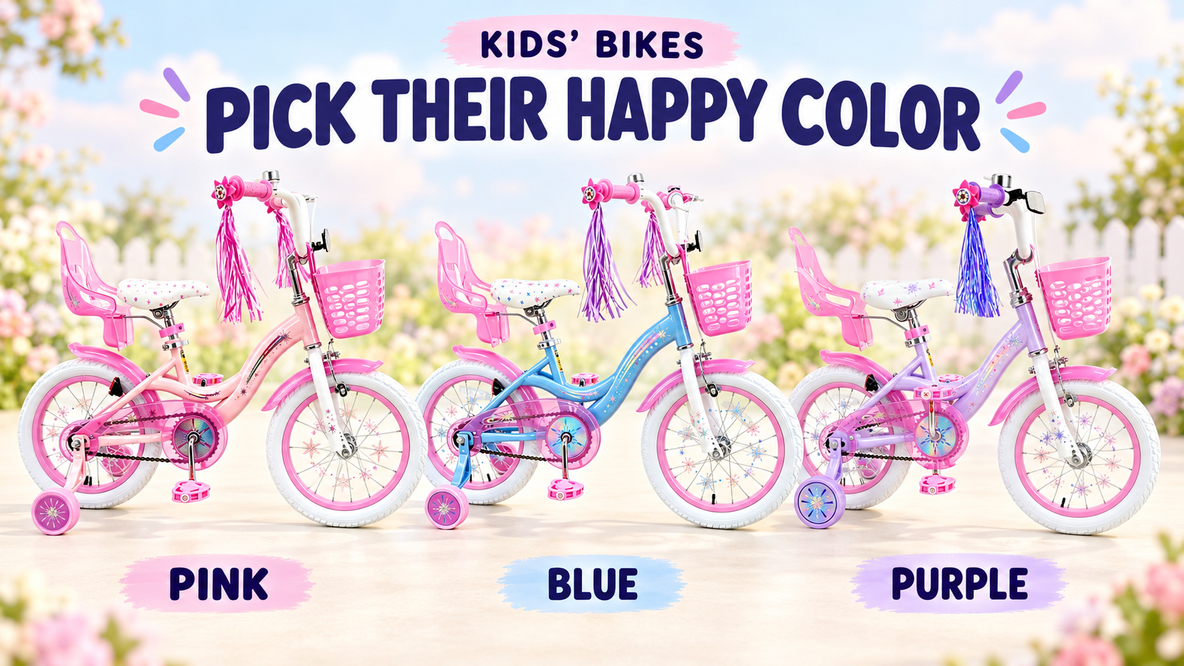 thumbnail video image 2 of KORIMEFA Kids Bike for Girls Ages 2-7 Years Old, 12 14 16 Inch Kids Bike with Training Wheels, Doll Seat, Streamers and Basket, Toddler Girls Bike, Multiple Cike, 2 of 12