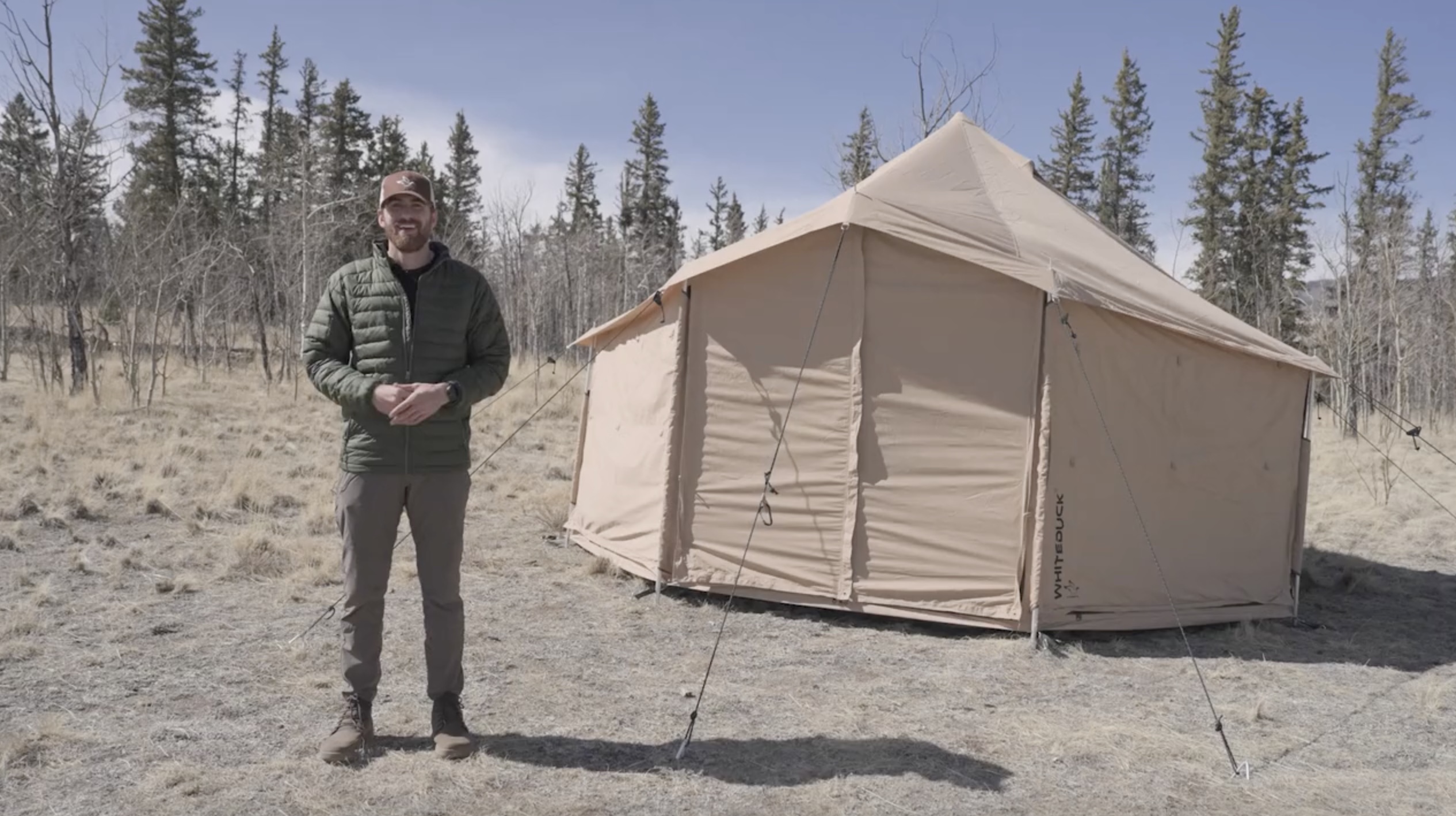 thumbnail video image 2 of WHITEDUCK Altimus Canvas Tent With Stove Jack , Waterproof, 4 Season Luxury Camping and Glamping Tent Outdoor (Sandstone Beige, Water Repellent, 14'), 2 of 7