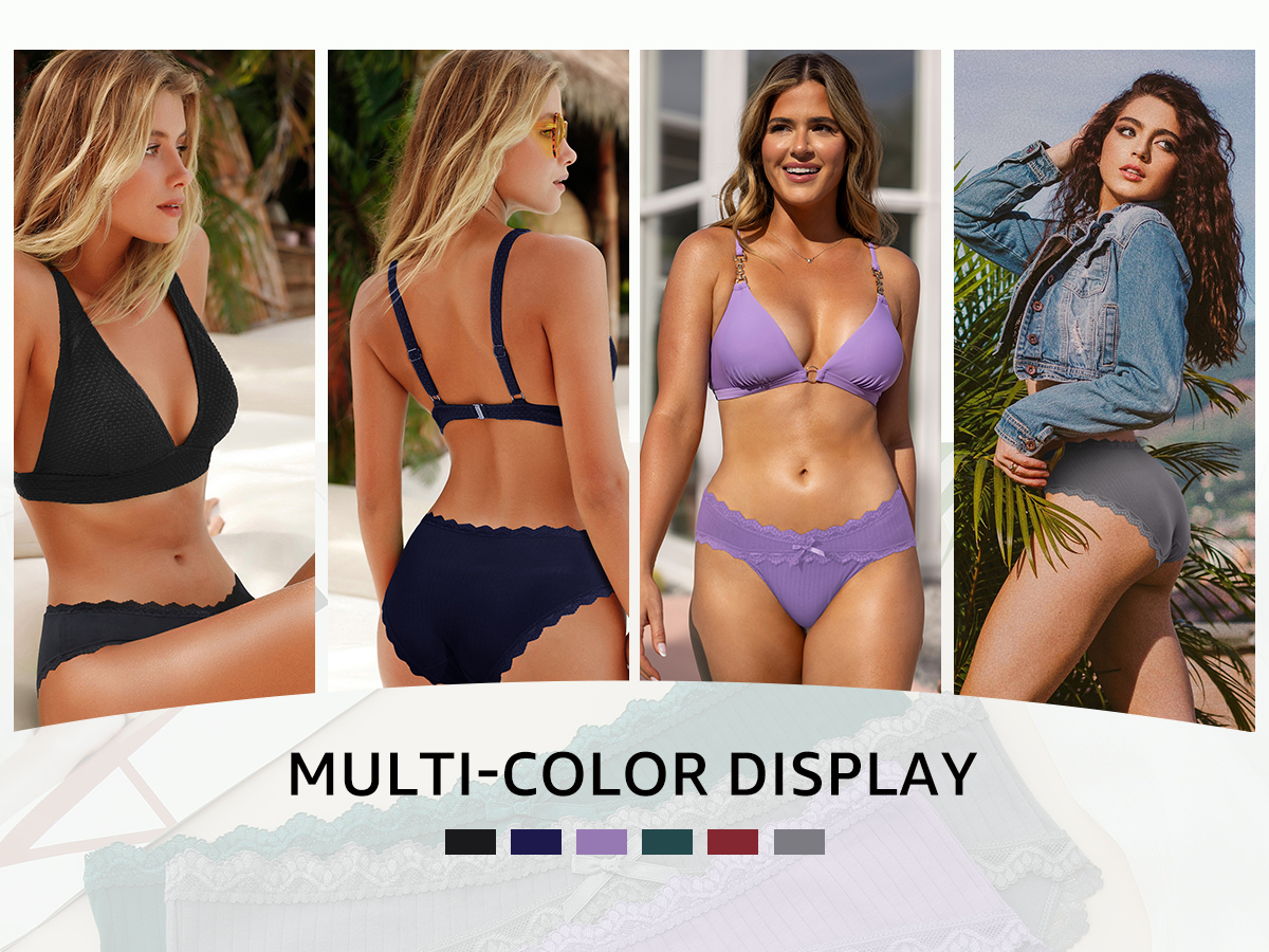 thumbnail video image 2 of Aijolen Cotton Underwear for Women Lace Edge Bikini Cheeky Panties Ladies Briefs 6 Pack S-2XL, 2 of 7