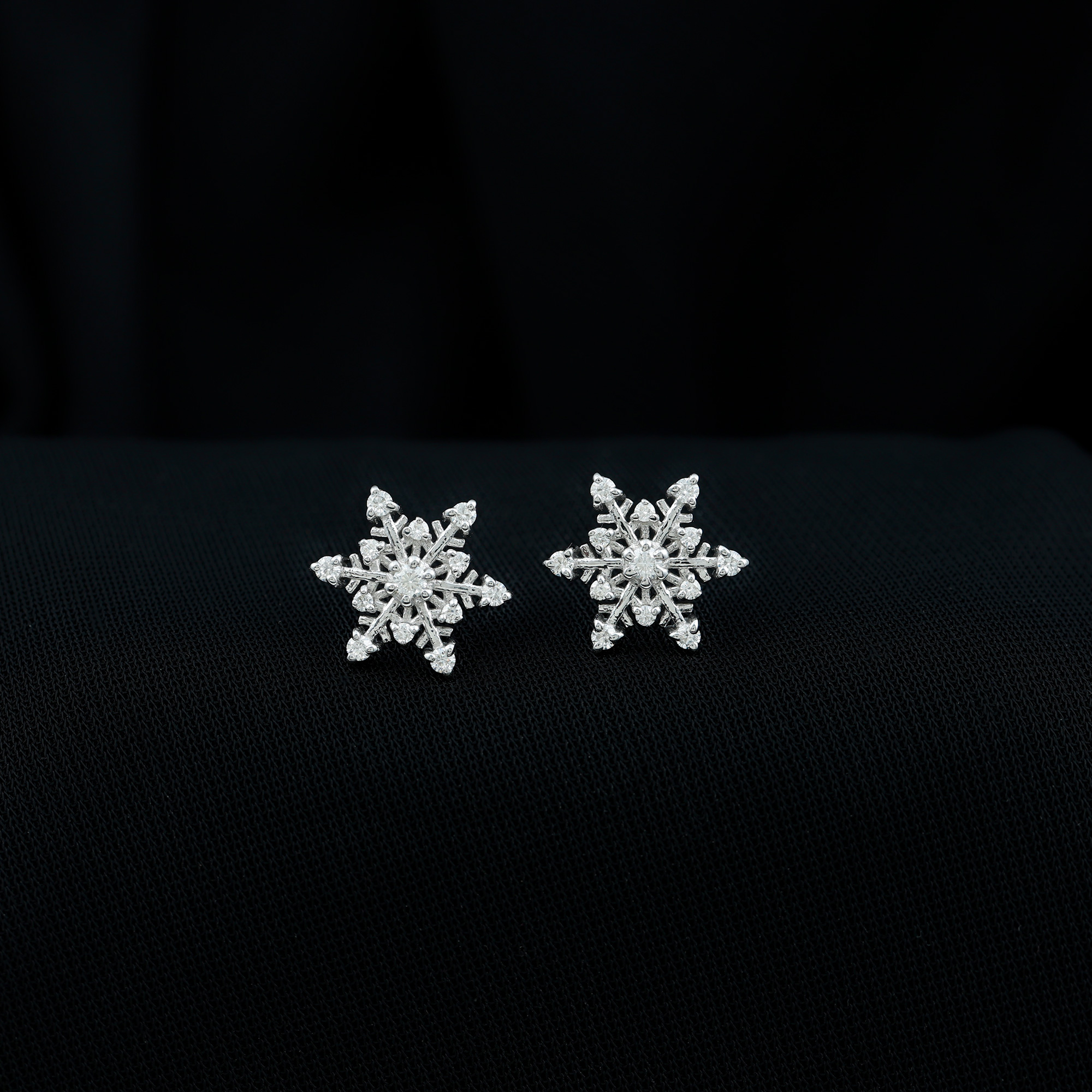 thumbnail video image 2 of Rosec Jewels Moissanite Snowflake Stud Earrings for Women (D-Vs1 Quality) - with Screw Back - Ready to Gift for Christmas, 10K Yellow Gold, 2 of 8