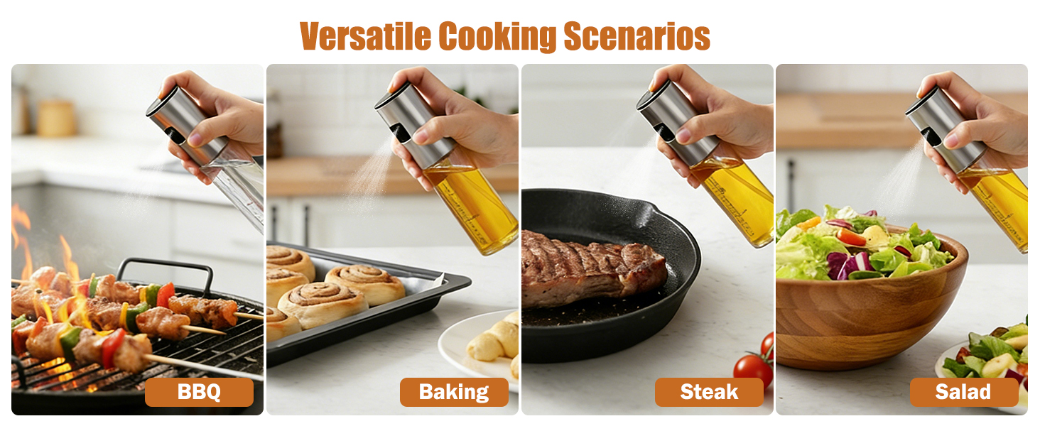 thumbnail video image 2 of 2 Pack Oil Sprayer for Cooking, Upgraded Refillable Olive Oil Spray Bottle Mister with Brush for Air Fryer Oil Vinegar Portable Glass Kitchen Gadget for BBQ, Salad, Roasting, 2 of 8