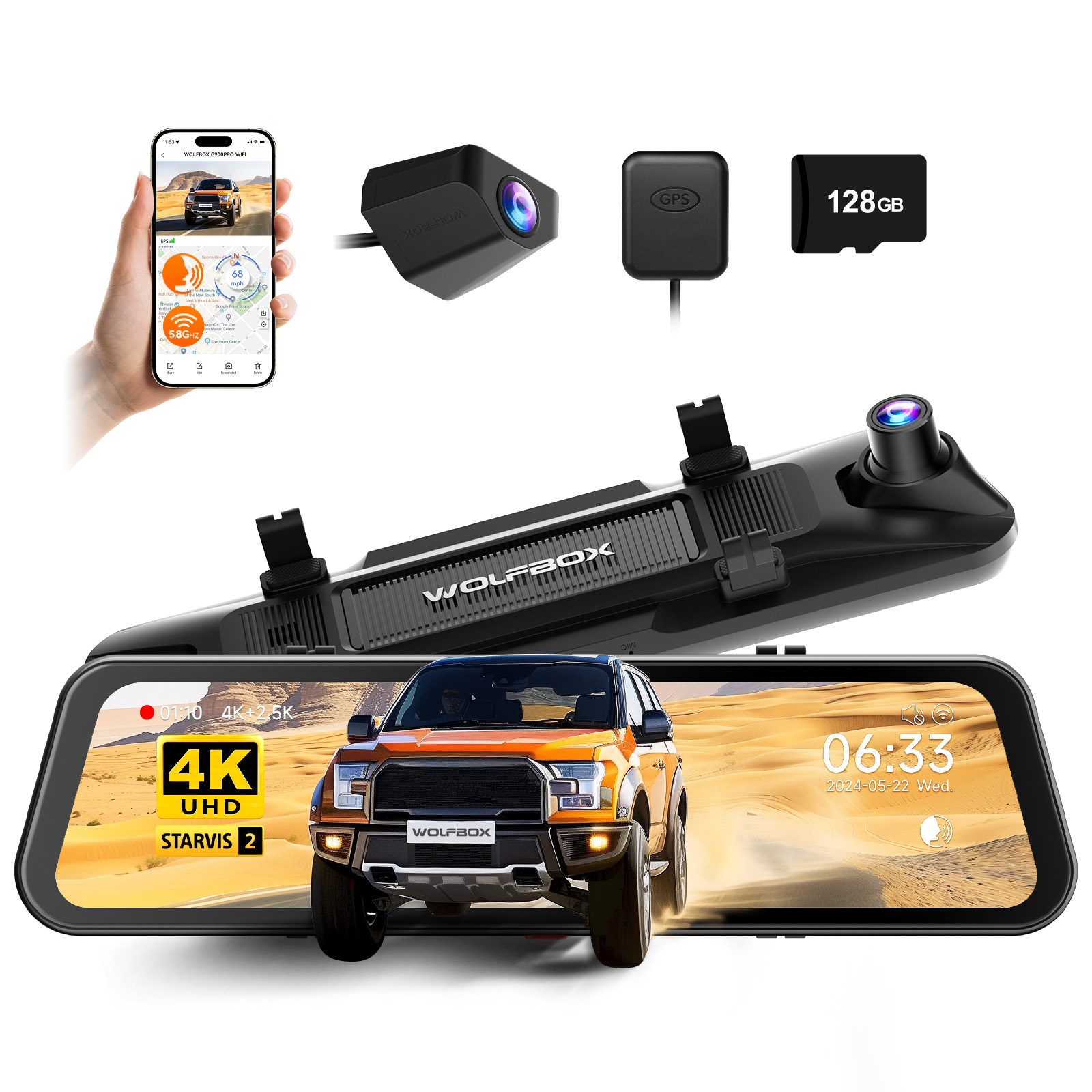 REWARDS　FLICK　Room97　セット WOLFBOX G900Pro 12MP WiFi Touch Screen Rear View Mirror Dash