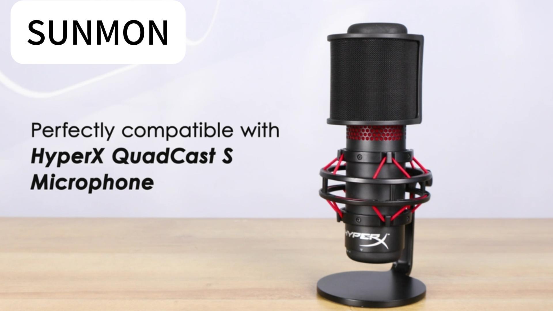thumbnail video image 2 of SUNMON QuadCast Mic Pop Filter - Microphone Windscreen Mask Shield Compatible with HyperX QuadCast S USB Gaming Microphone, 2 of 8