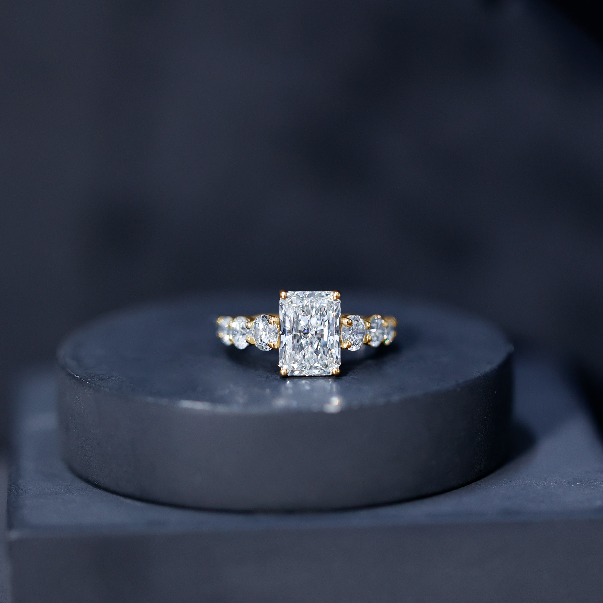 thumbnail video image 2 of Rosec Jewels IGI Certified 2 Carat Lab Grown Radiant Cut Diamond Engagement Ring with Side Stones - E-VS1 Grade - with Jewelry Box, 10K Yellow Gold, US 7.00, 2 of 9