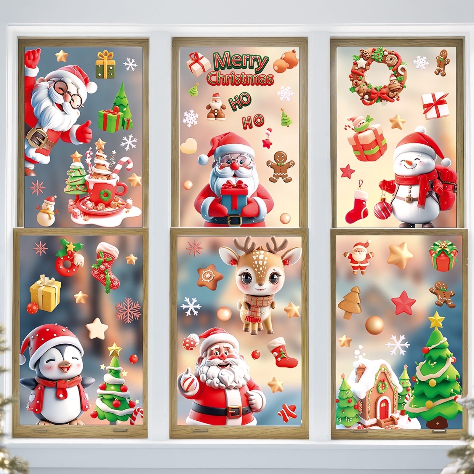 thumbnail video image 2 of Lockways 9 Sheets Christmas Window Clings 72 Pcs Christmas Static Cling with Santa Reindeer Glass Christmas Decals for Home School Office, 2 of 10