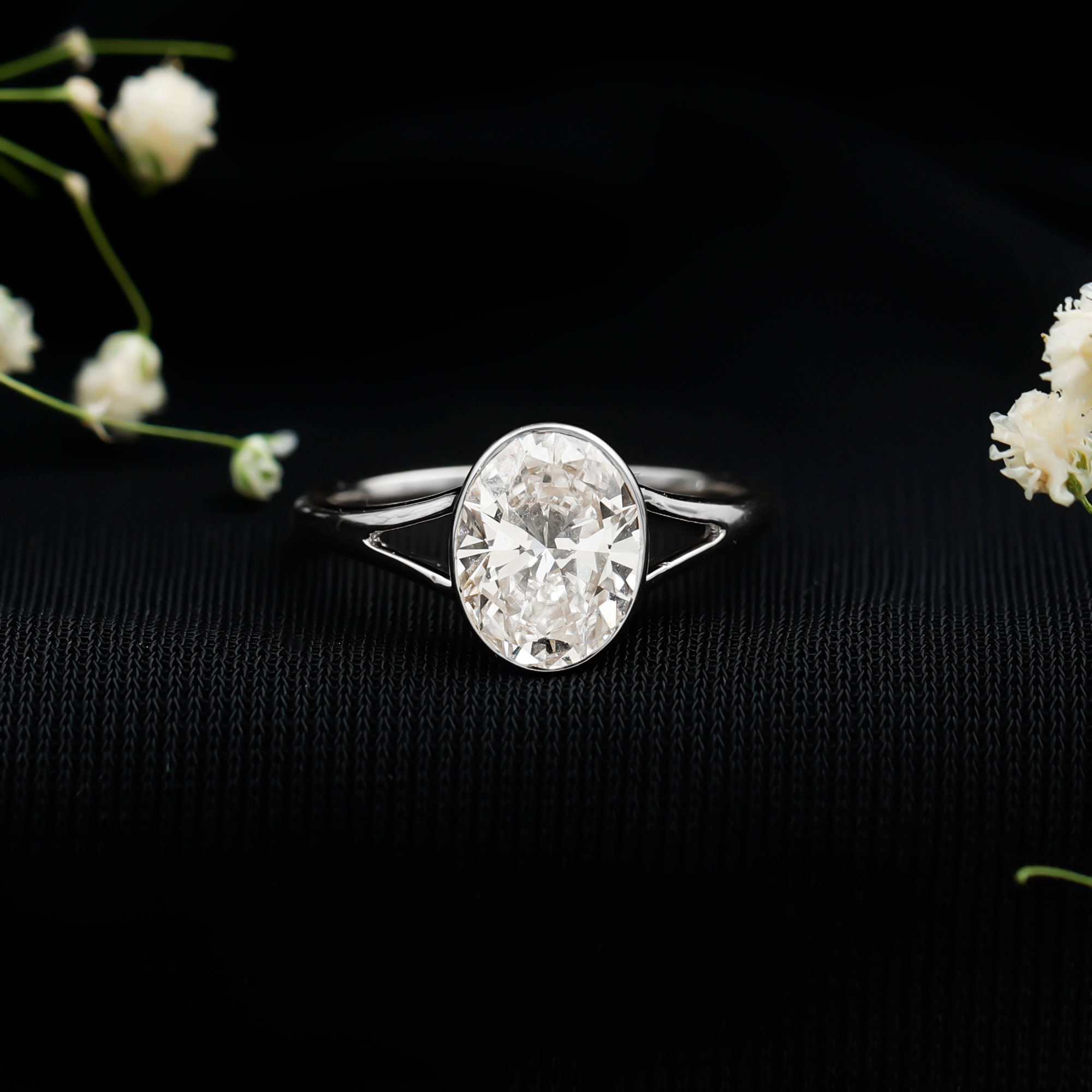 thumbnail video image 2 of Rosec Jewels Moissanite Oval Engagement Ring 2 Carat - Split Shank Ring - 7X9 mm - D-VS1 Quality Certified, 925 Sterling Silver, US 4.00, 2 of 8