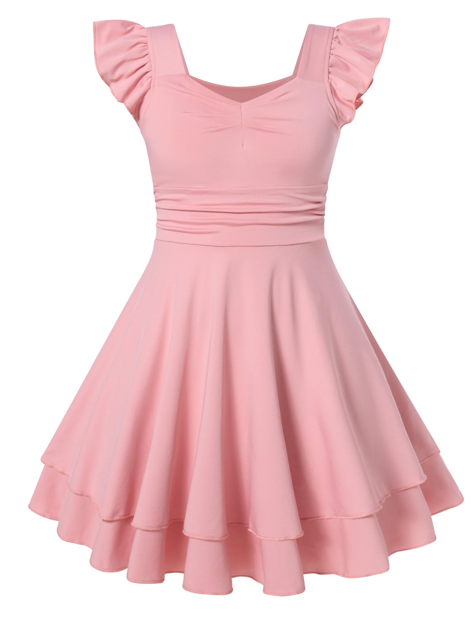 thumbnail video image 2 of Lanbubble Girls Ruched Dresses Ruffle Sleeve Teens Tiered Swing A-line Light Blue Teen Dress 13-14 Years, 2 of 9