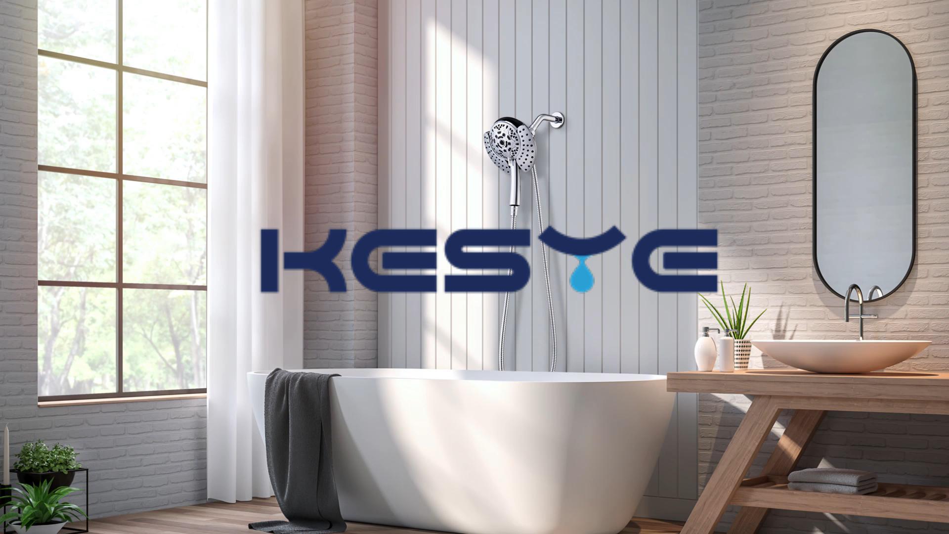 thumbnail video image 2 of KESTE High Pressure Rainfall Shower Heads with Handheld Spray Combo: 2-in-1 Shower Head with 7.2" Rain Shower Head & 10-Setting Handheld Spray, Detachable Showerheads for Bathroom, Nickel, 2 of 8