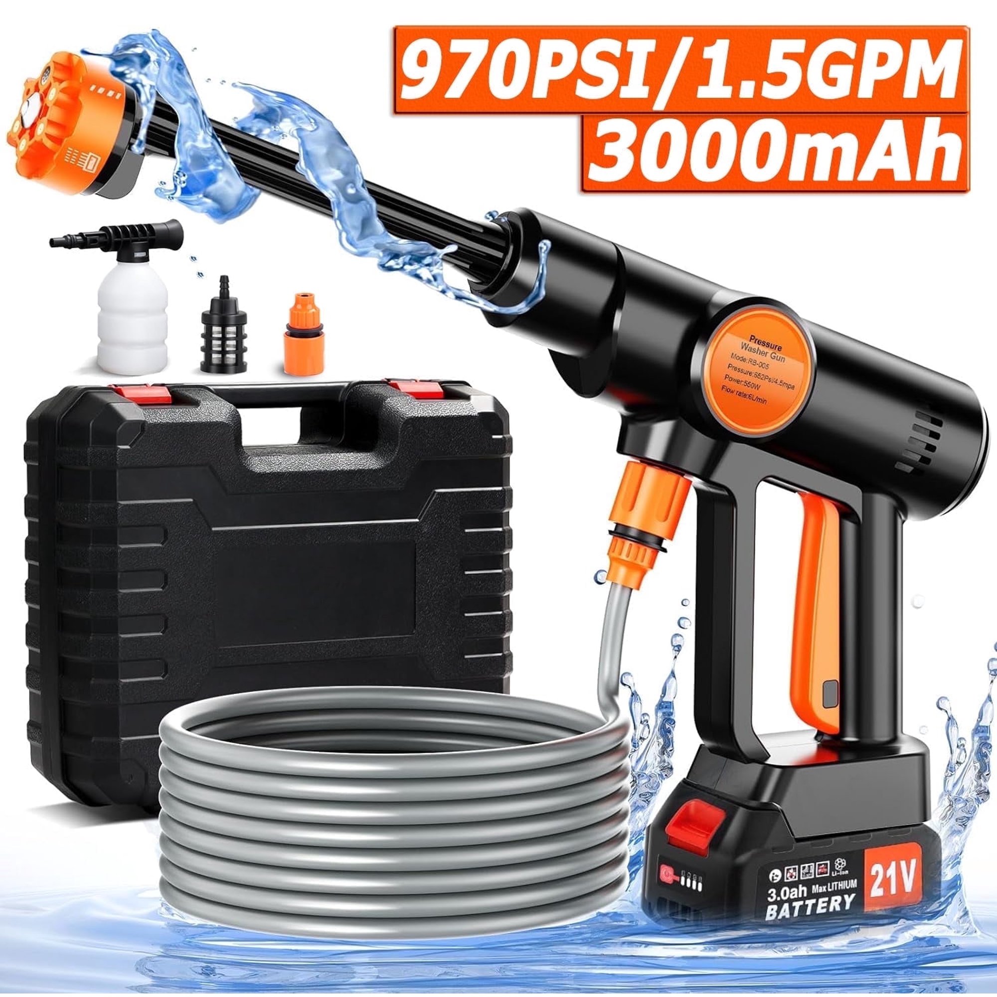 thumbnail video image 2 of Tanbaby Cordless Pressure Washer, Portable Power Washer with 6-in-1 Adjustable Nozzle, 3.0Ah Battery and Charger for Floor Cleaning, Washing Cars, Watering Flowers, 2 of 11