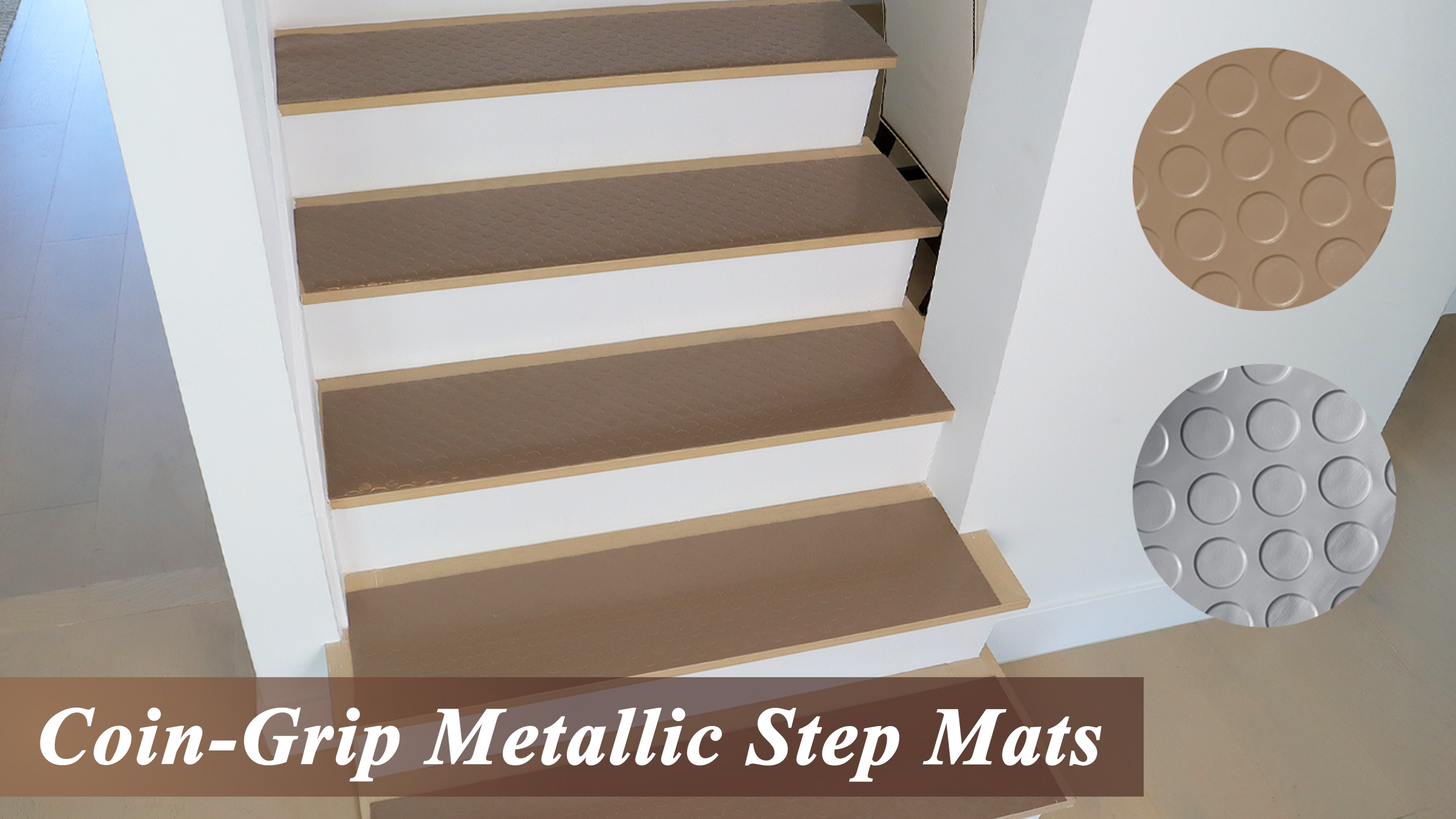 thumbnail video image 2 of Rubber-Cal "Coin-Grip" Vinyl Step Mats - 2mm x 48"x 10" - Gray (6pack), 2 of 15